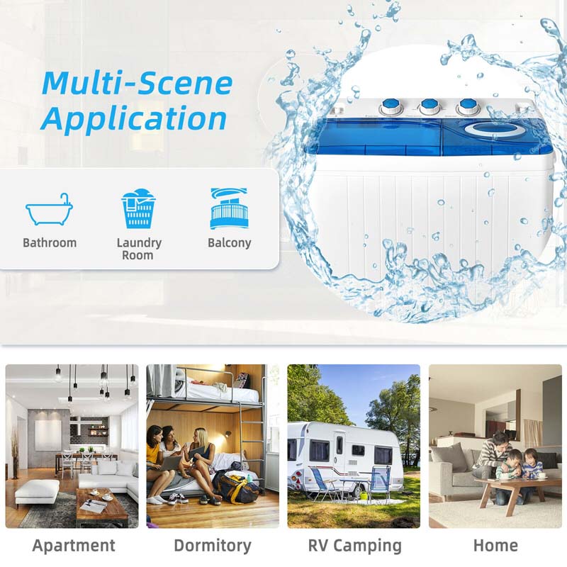 Eletriclife 26lbs Portable Semi-Automatic Twin Tub Washing Machine with Drain Pump