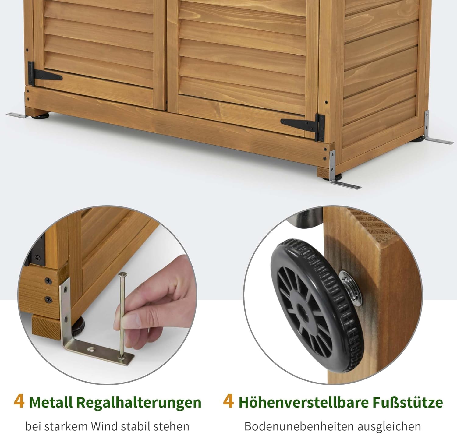 M MCombo Gartenschrank Gartenhaus Holz Wetterfest, Geräteschrank Gerätehaus Outdoor, für Außenbereich Garten Terrasse, Geräteschuppen mit 2 Bewegliche Regale, 57×109×180 cm, 1152 (Natur)