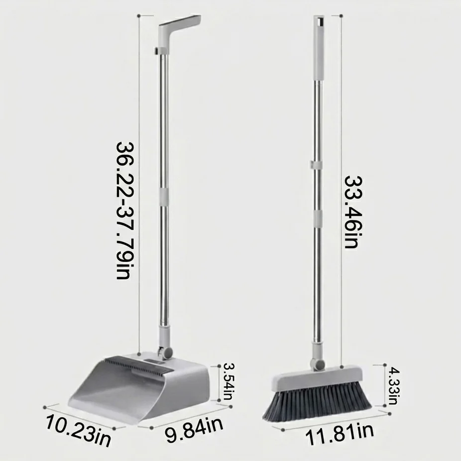 Broom & Dustpan Set with Built-In Hair Comb �C Ergonomic & Space-Saving