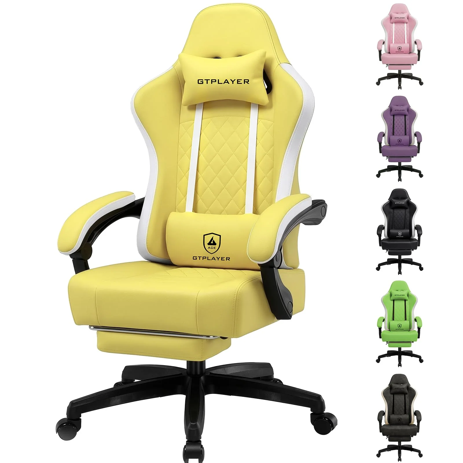 GTPLAYER Gamingstuhl mit Taschenfeder-Sitzkissen, Fußstütze und verstellbarer Rückenlehne