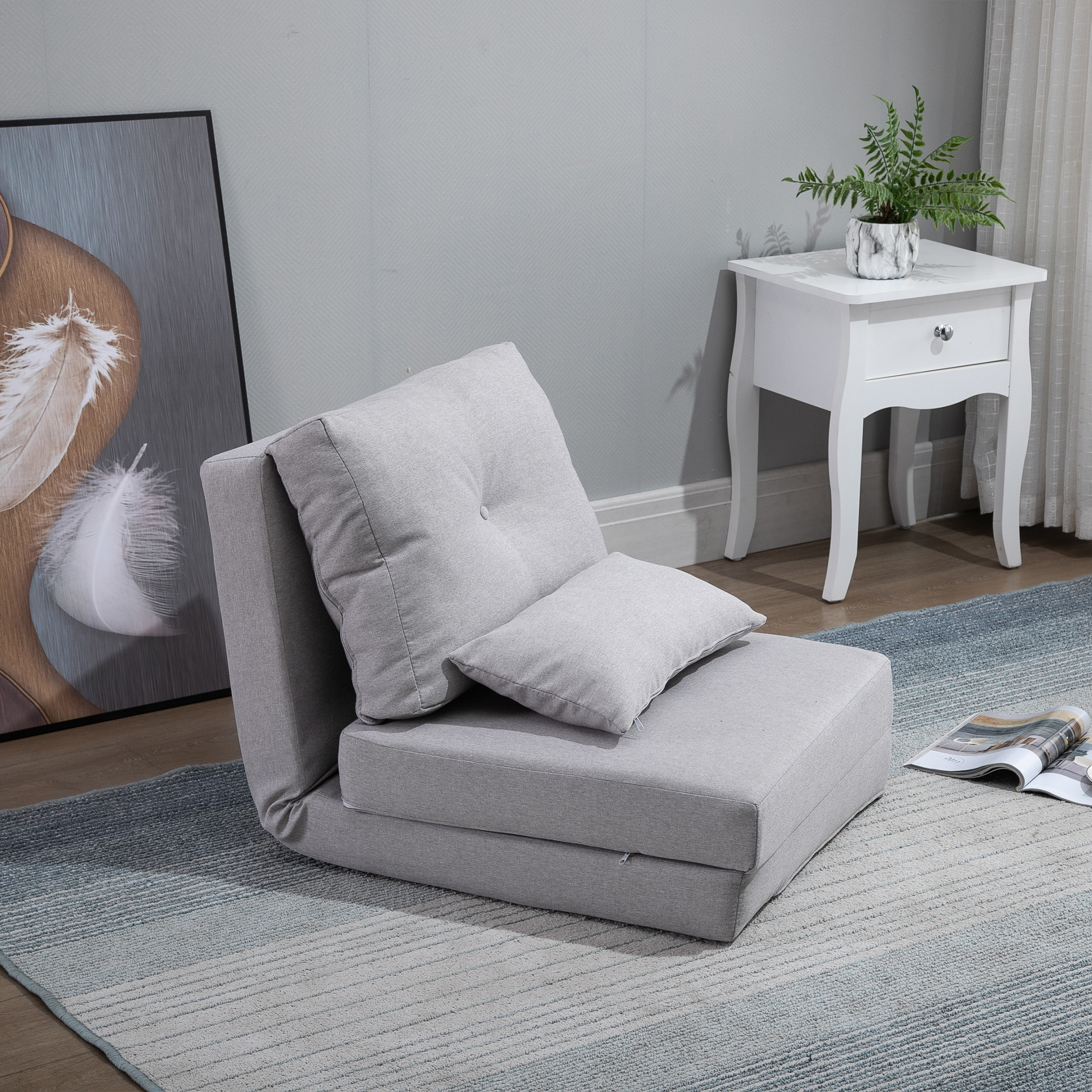 HOMCOM Bodensessel Klappmatratze Schlafmatte, 2-in-1-Design, abnehmbares Kissen, 60 x 80 x 56 cm, Grau