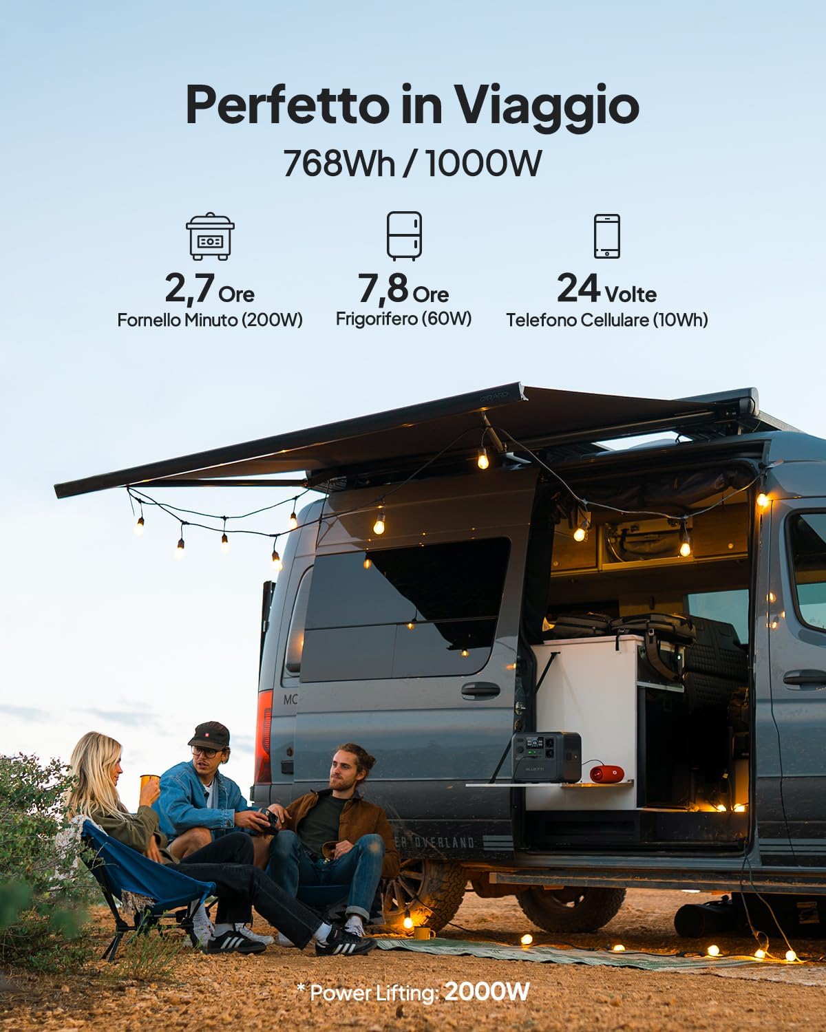 BLUETTI Centrale Elettrica Portatile AC70, 768Wh LiFePO4 Batteria Backup, 2 1000W AC Uscite (Power Lifting 2000W) 100W Type-C, 45 minuti dallo 0 all'80%, Generatore Solare per Campeggio, Viaggio