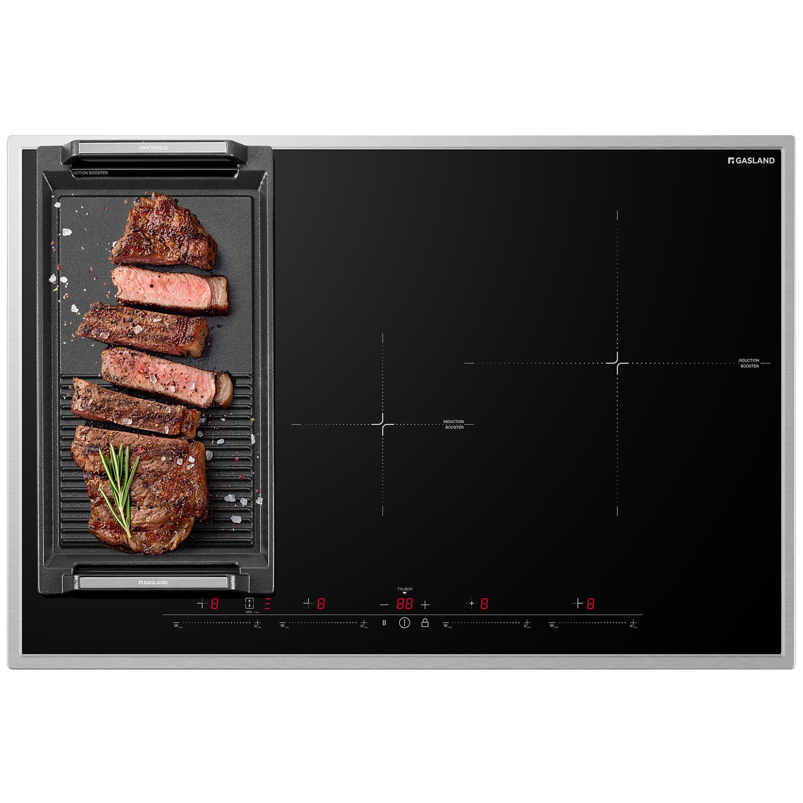 Induktions-Kochfeld 4 Zonen Einbau Induktionskochfelder mit Edelstahlrahmen, FlexInduction für BBQ