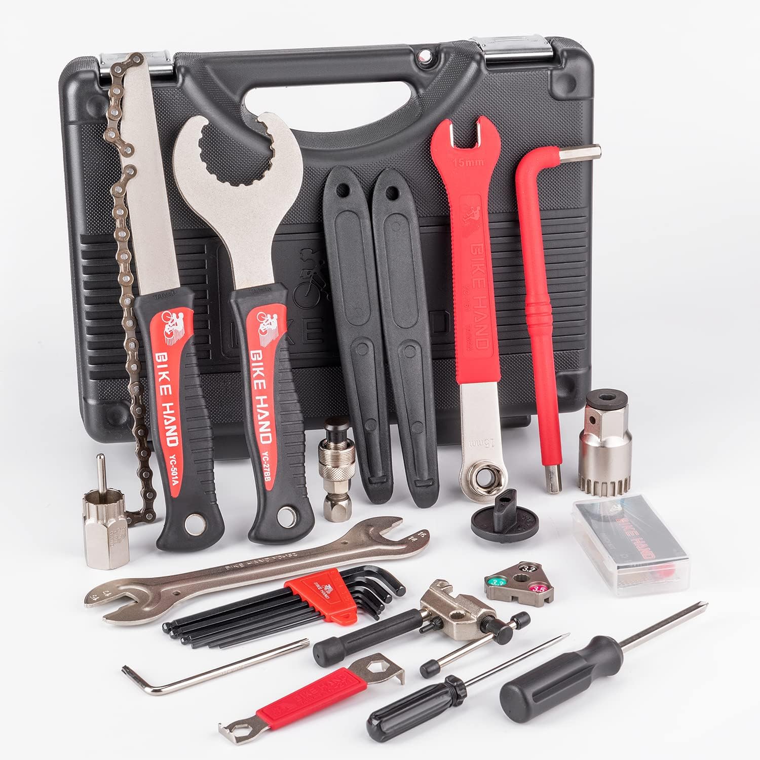 CXWXC Fahrrad Reparaturset, Tragbarer Fahrrad Werkzeugkoffer Fahrrad Werkzeug Set für Fahrrad Reifen Kette Montage Reparaturen Bike Tool Set mit Tragekoffer (Rot) (32 Teilig)