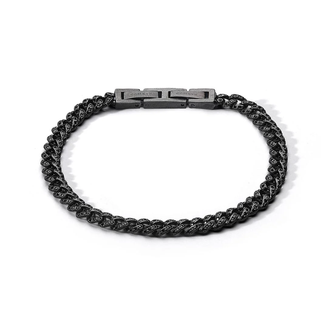 Bracciale Comete a groumette nero double face argento pietre nere UBR 1291 M20
