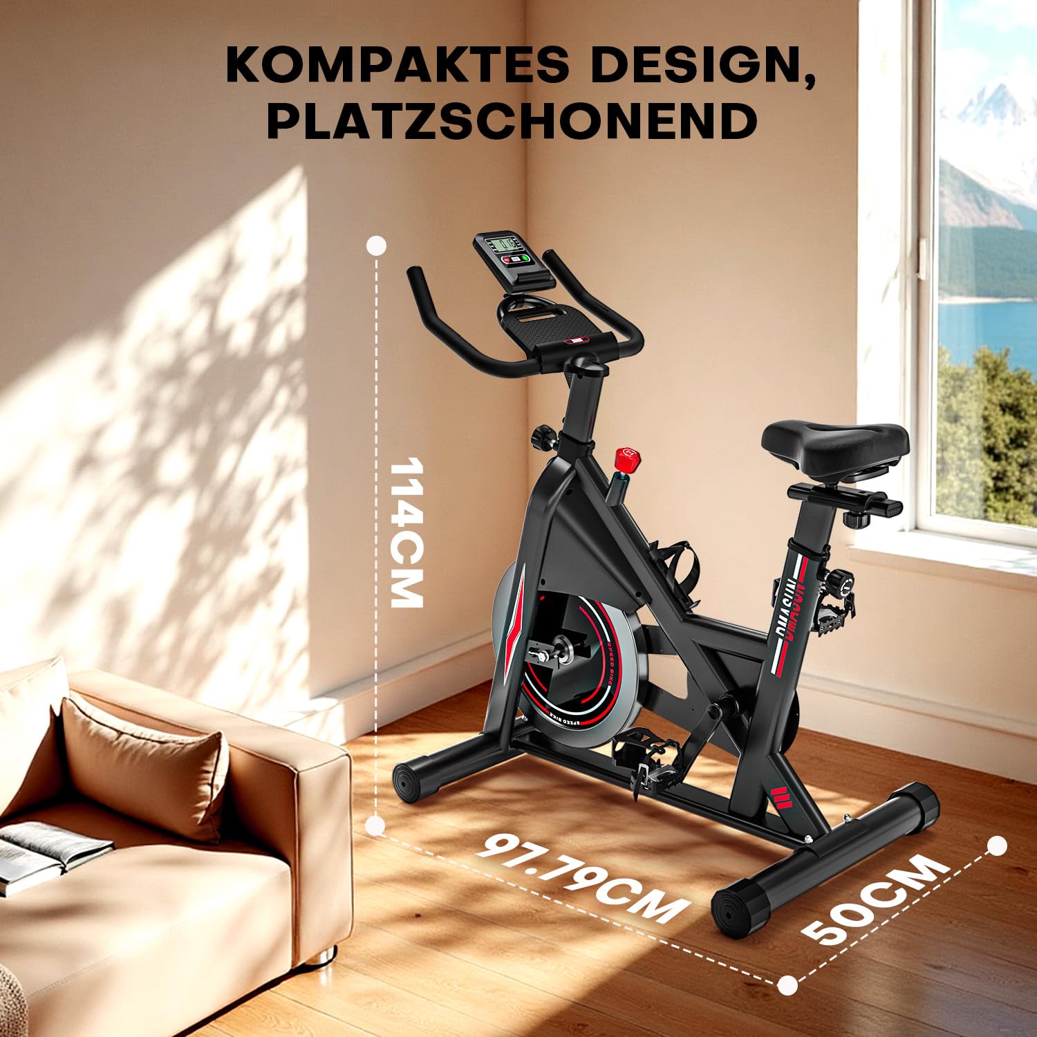 DMASUN Heimtrainer Fahrrad leiser 0 bis 100% Widerstand Display Tablet Halterung bequemer Sitz bis 160 kg