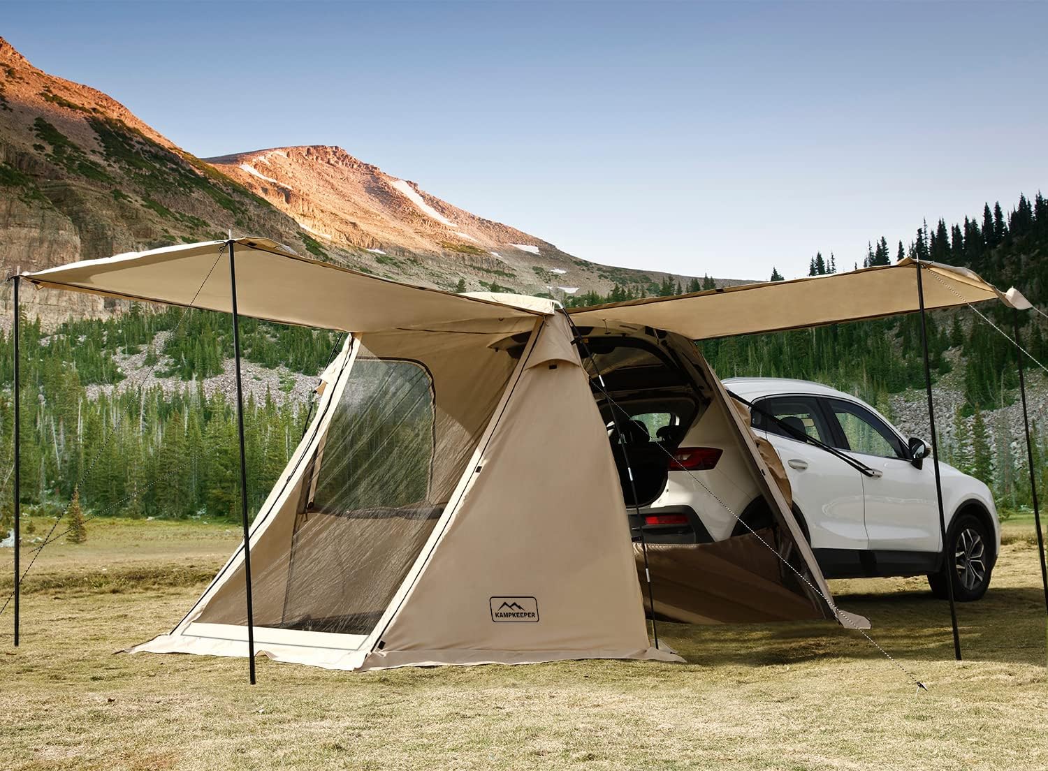 KAMPKEEPER SUV Car Tent, Tailgate Shade Awning Tent for Camping, Vehicle Camping Tents Outdoor Travel (Black)