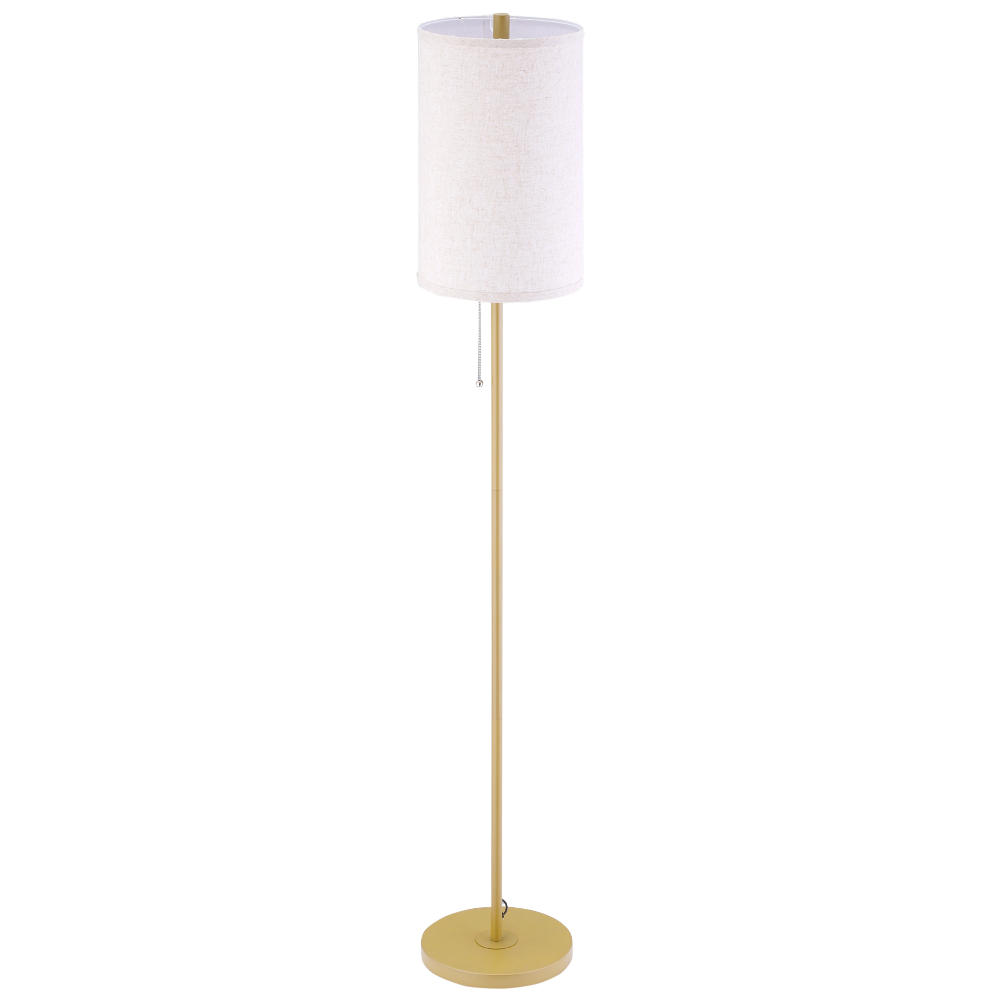 HOMCOM Stehlampe, Elegante Stehleuchte aus Stahl mit Stoffschirm, Wohnzimmerlampe, Zugkettenschalter, Gold+Weiß