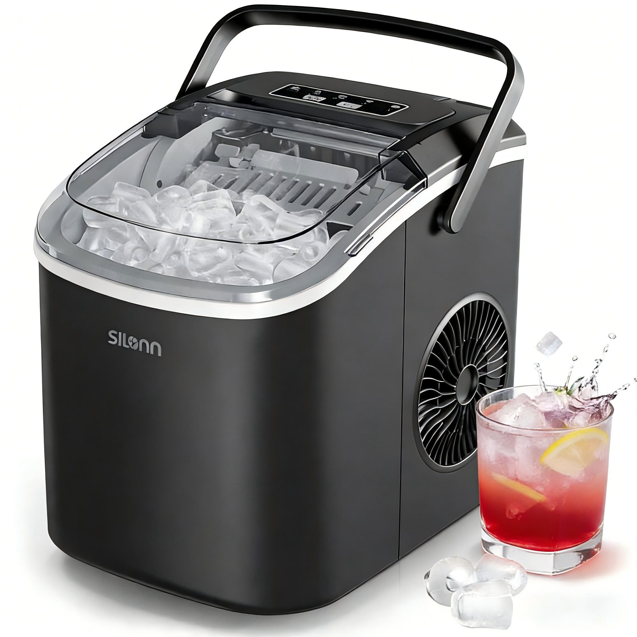 Eiswürfelmaschine Eiswürfelbereiter tragbar, 9 Eiswürfel in 6 Minuten, 2 Eisgrößen