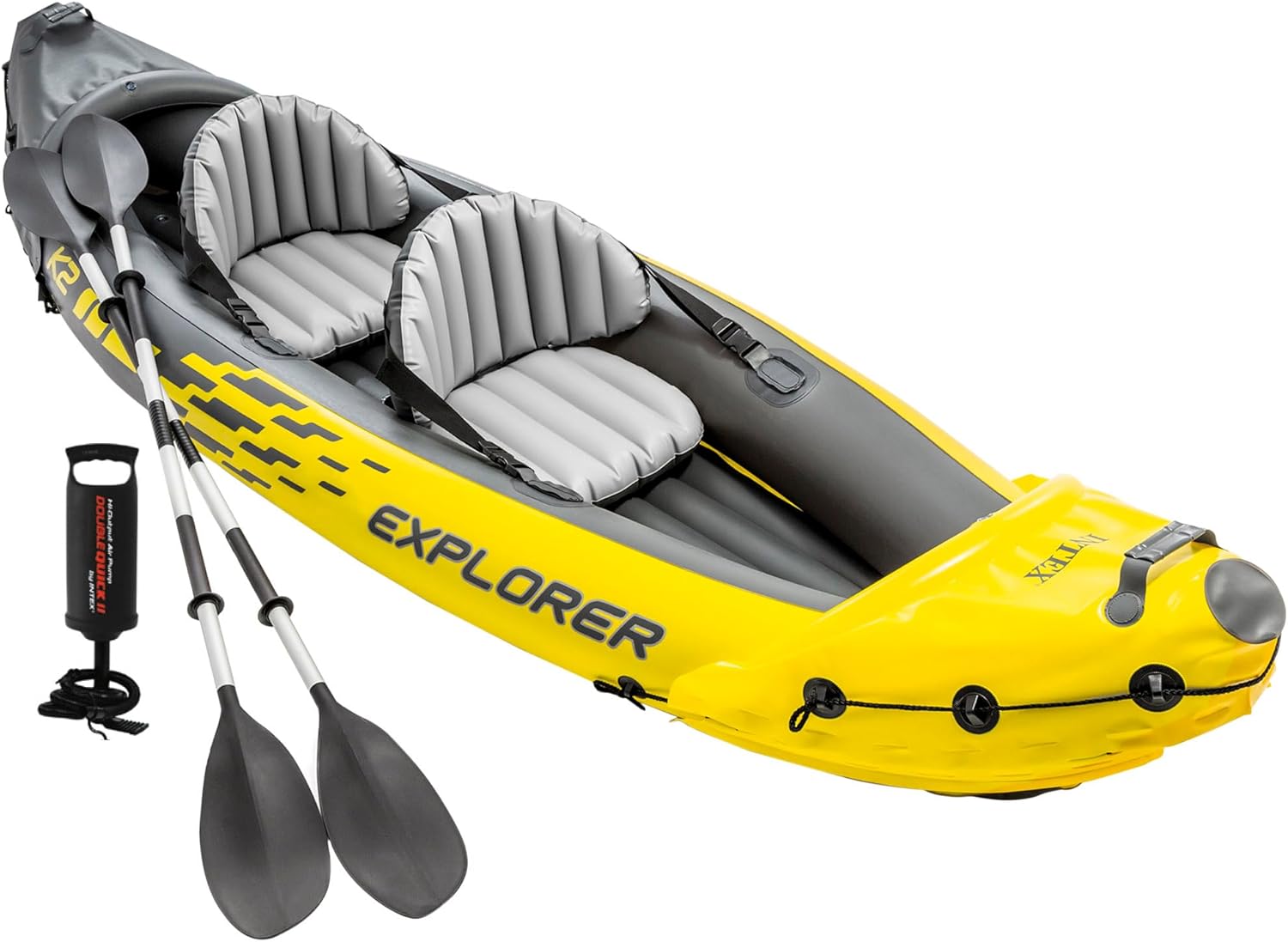Intex Explorer K2 Kayak, 2-Person Inflatable Kayak Set with Aluminum Oars and High Output Air Pump