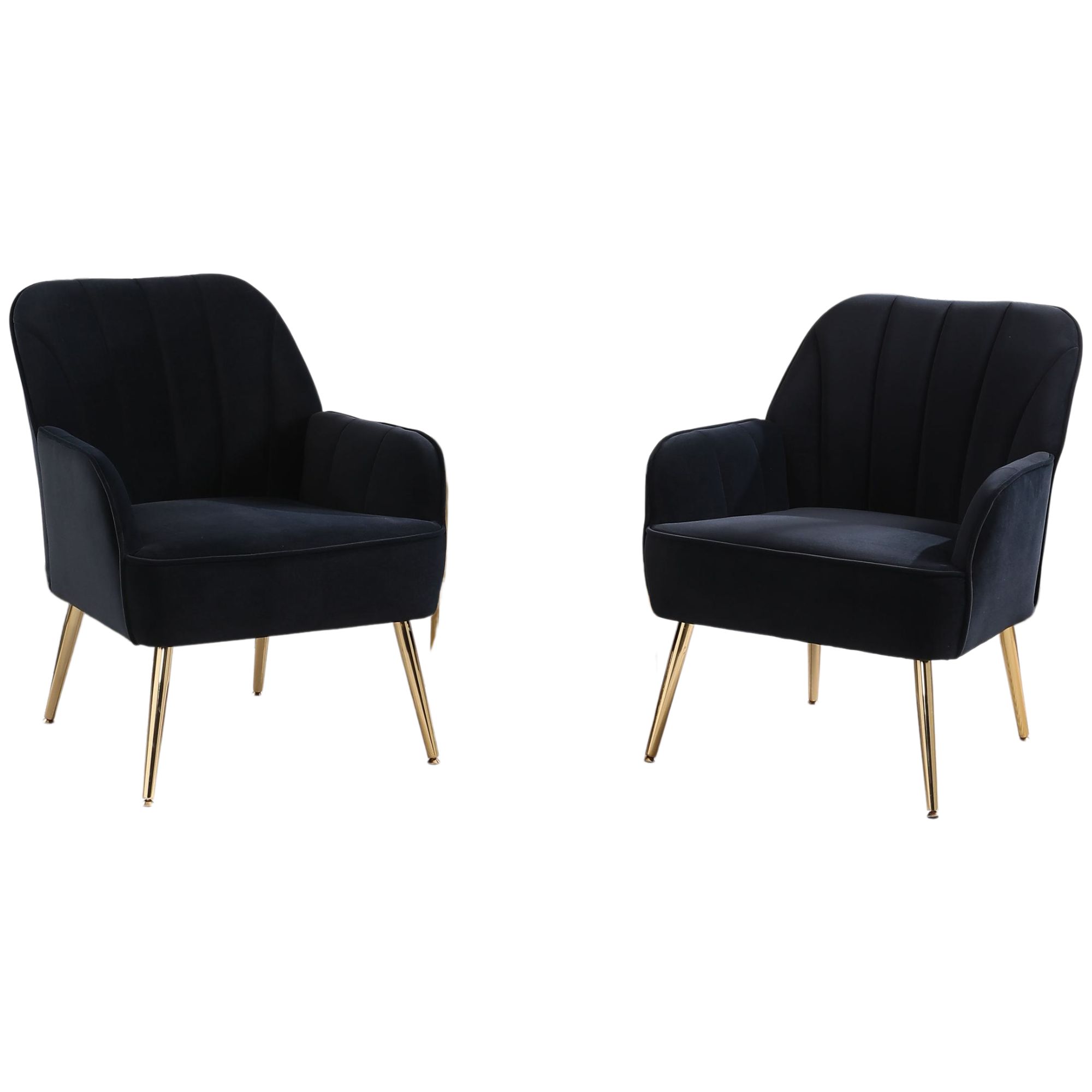 Freizeitstuhl mit Bezug in Samtoptik im 2er-Set, Ergonomisches Design, 64x72,8x77,9 cm, Schwarz