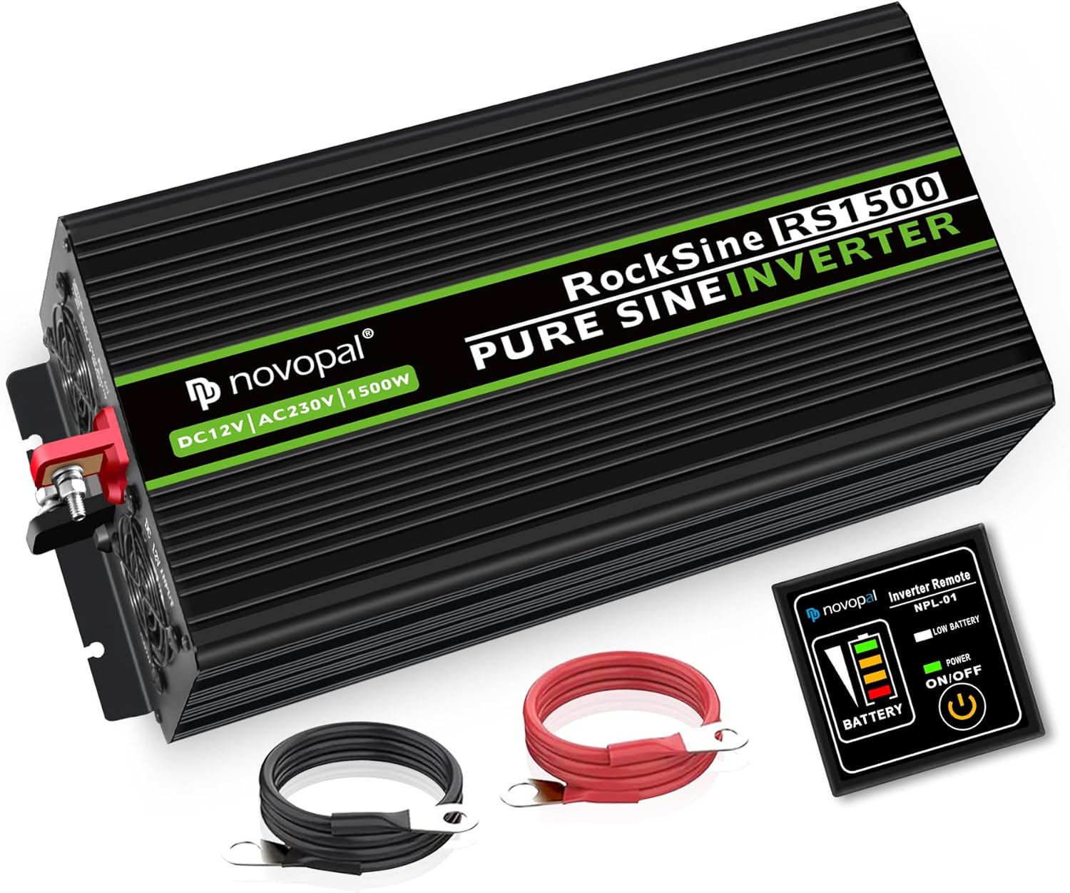 Novopal Power Inverter Onda Sinusoidale Pura 1500W 3000W Trasformatore di Potenza Convertitore DC 12V in AC 220V 230V Invertitore di Tensione,2 EU Presa con Uscita USB 5M di Telecomando
