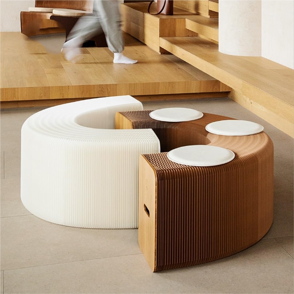 Bedroom Semplice e moderno sgabello telescopico e pieghevole in carta for cambiare le scarpe, sgabello basso multifunzionale for l'ingresso a casa(Brown,Three people)