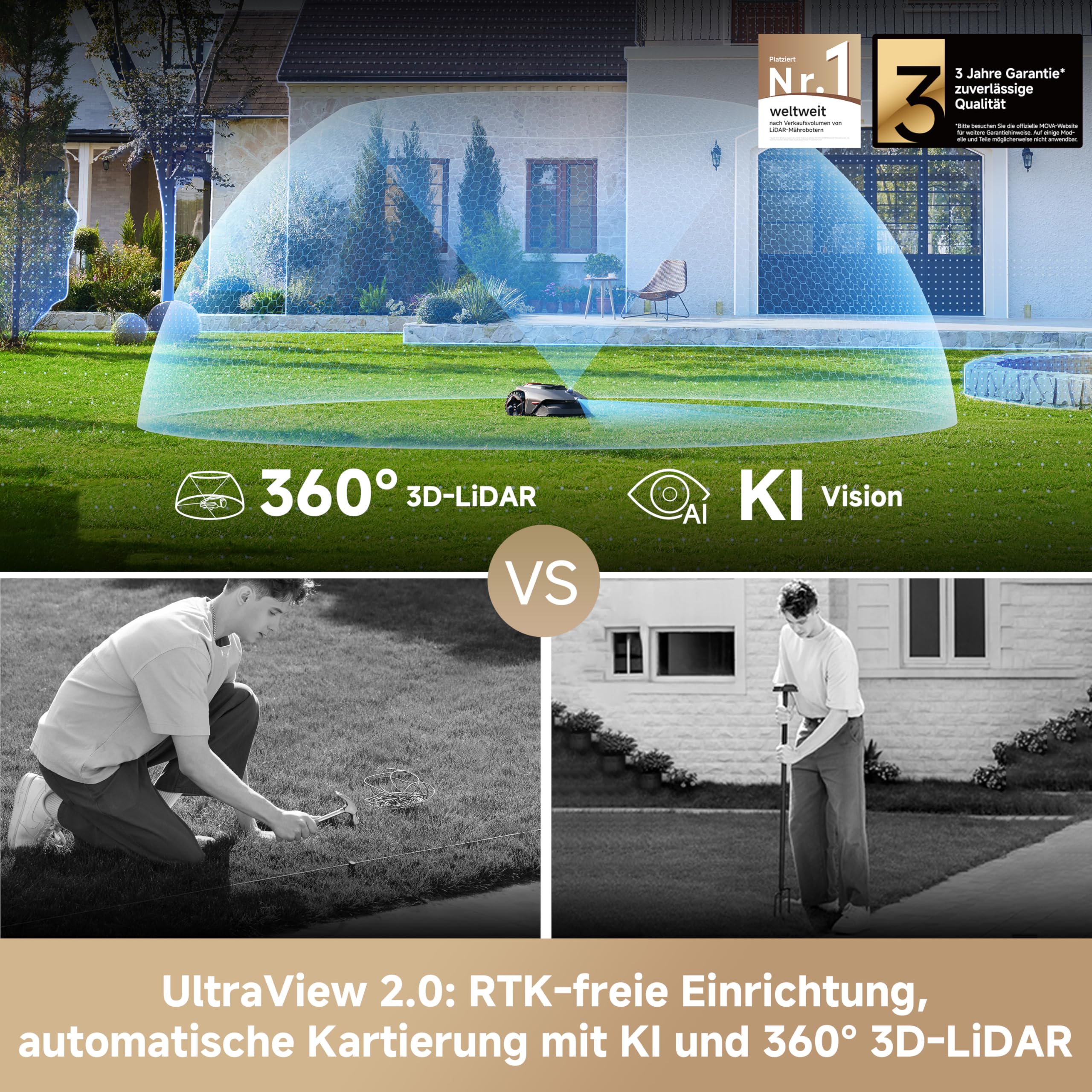 Mähroboter LiDAX Ultra 800 mit Garage, 3D-LiDAR und KI-Vision, 20 cm Schnittbreite, Schnitthöhe 3-10 cm