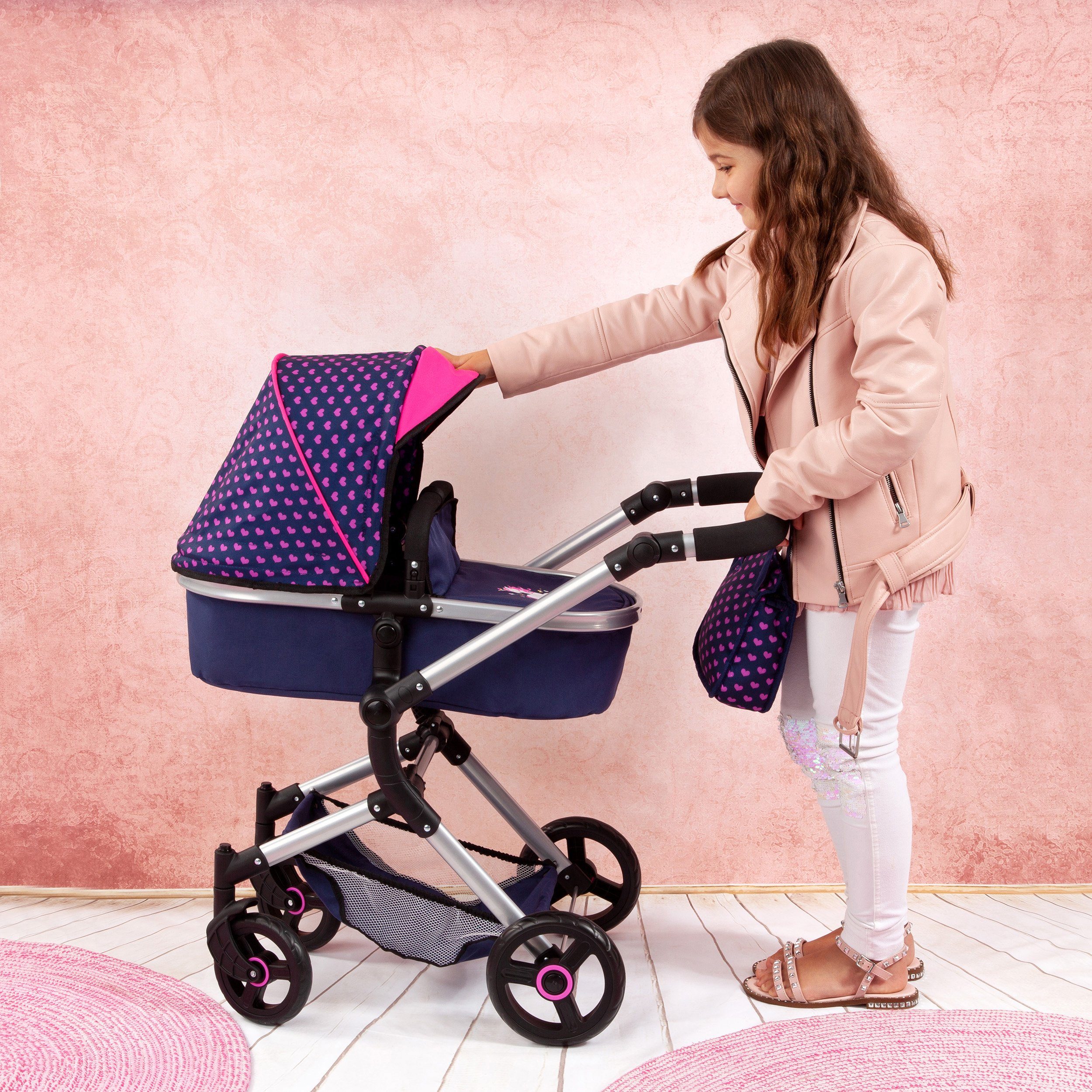 Kombi-Puppenwagen Vario, Blau/Pink