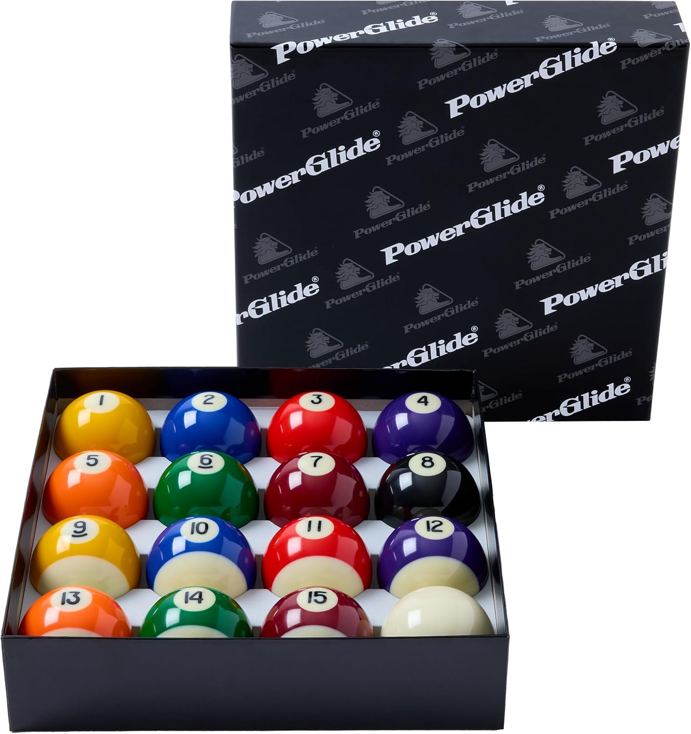 PowerGlide 16 Ball Pool Set | Tournament | Spots & Stripes or Red & Yellow Plus Black & White Cue Balls | Sizes - 1 7/8
