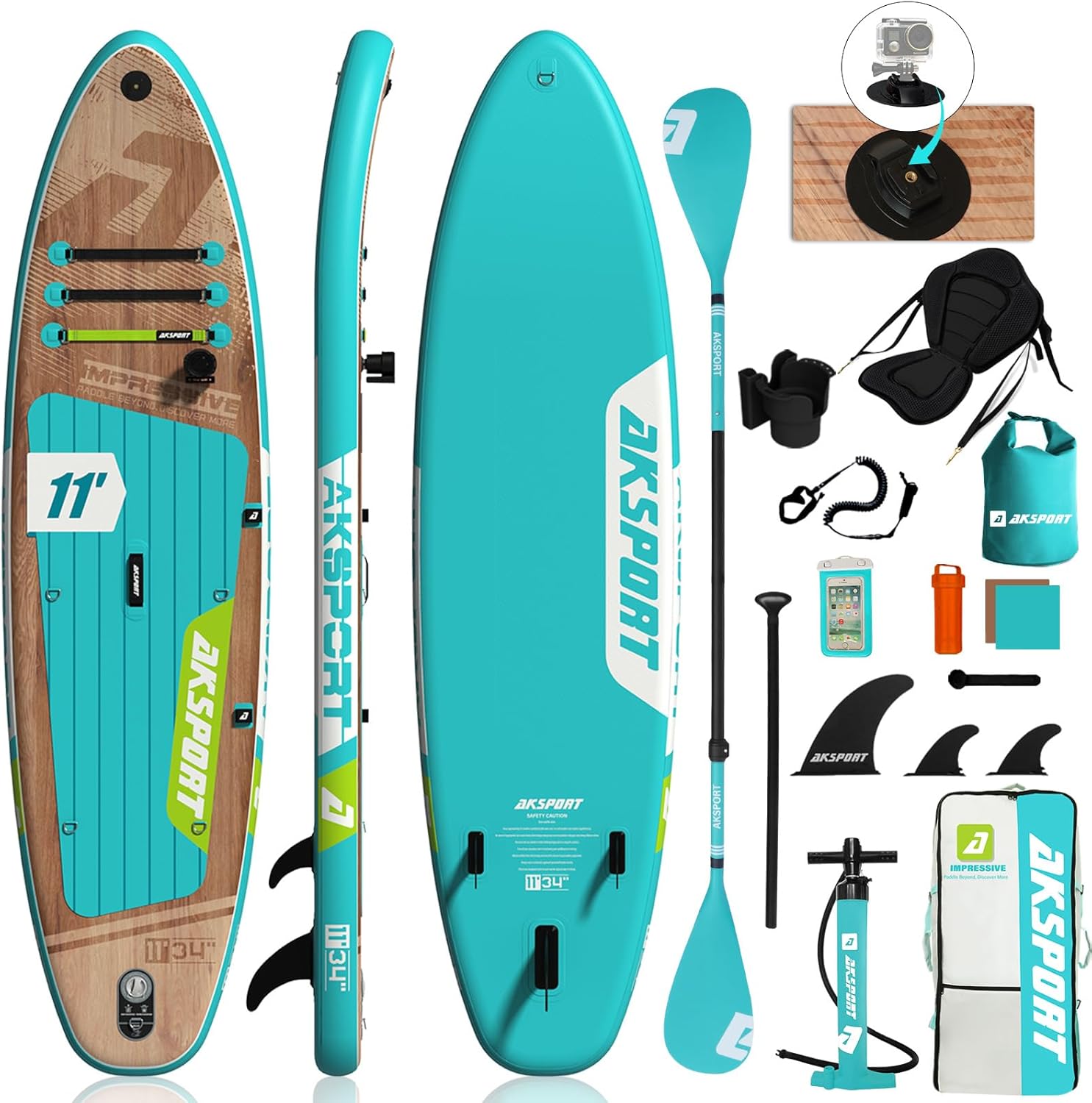AKSPORT Tavola SUP Gonfiabile, SUP con Tutti gli Accessori, Design Ampio e Stabile, Ponte Antiscivolo, Paddle Board Gonfiabile per Giovani e Adulti