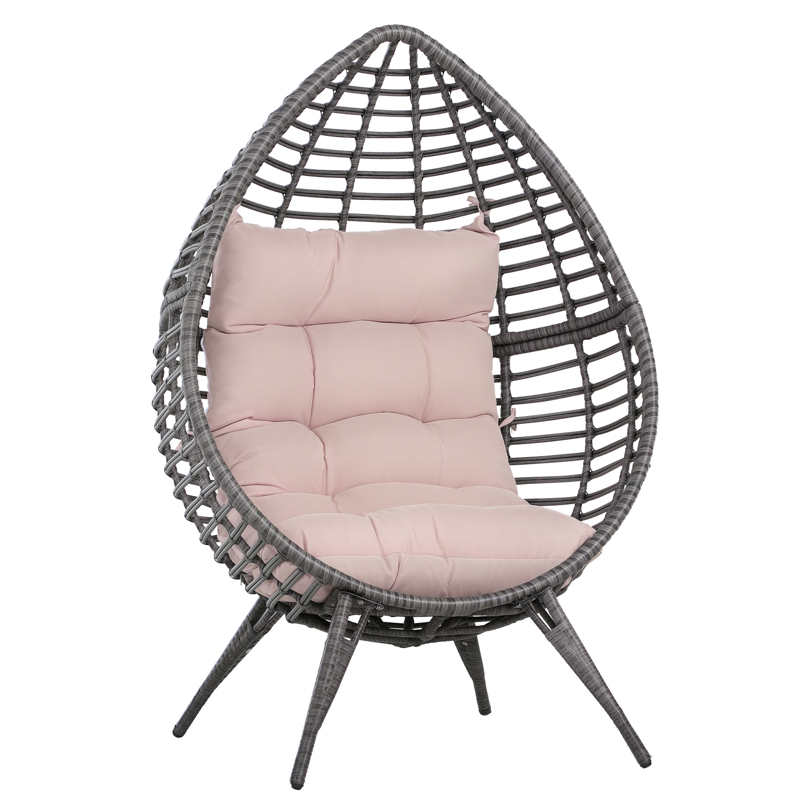 Outsunny Rattansessel mit Polsterauflage, Rattansessel, Out-doormöbel, Grau + Rosa