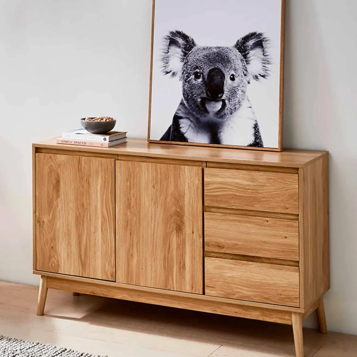 Credenza A 3 Cassetti Effetto Rovere Naturale 39x76x120cm