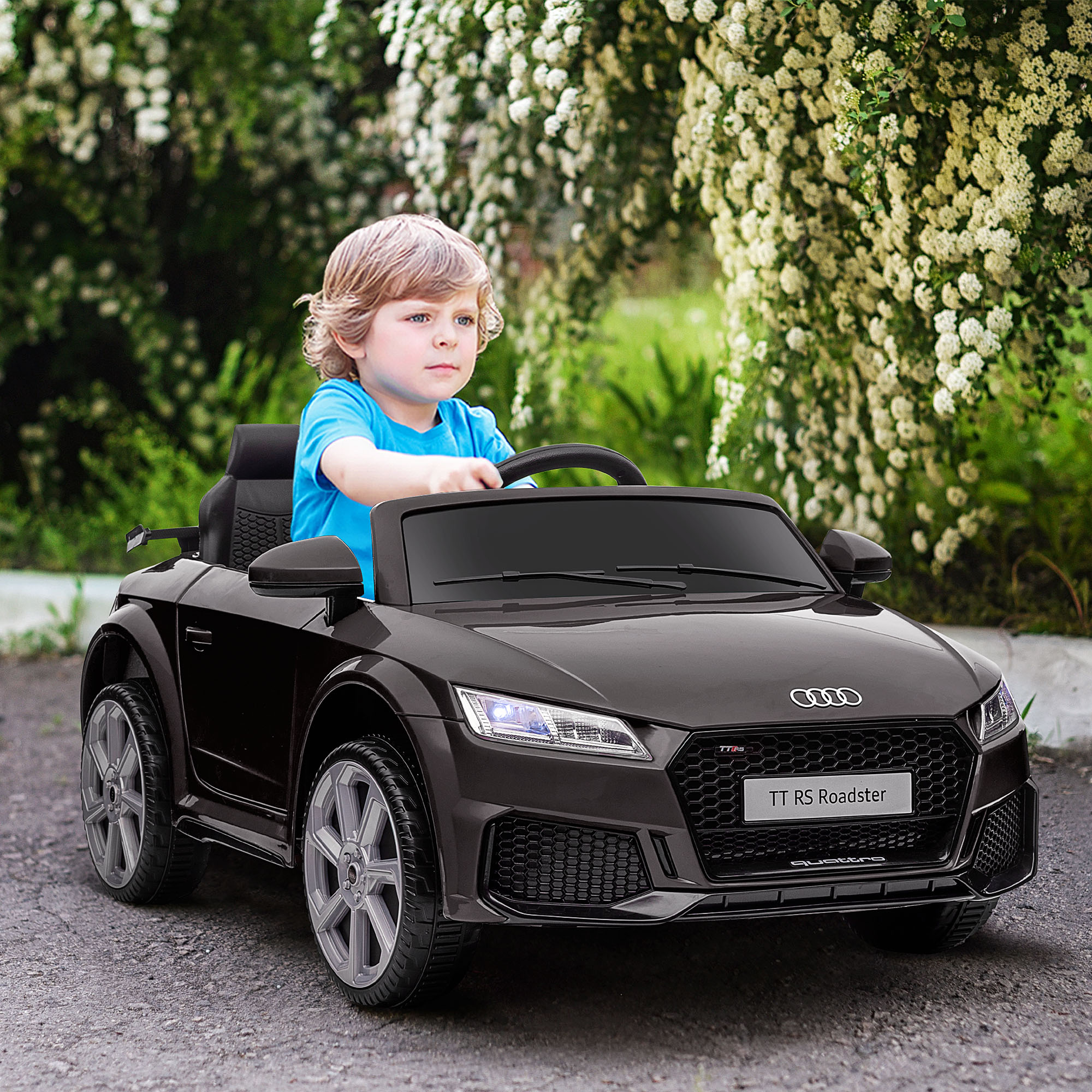 Kinder-Elektrische Auto, Audi TT RS Roadster, 3 km/u, Afstandsbediening, LED, USB, Zwart