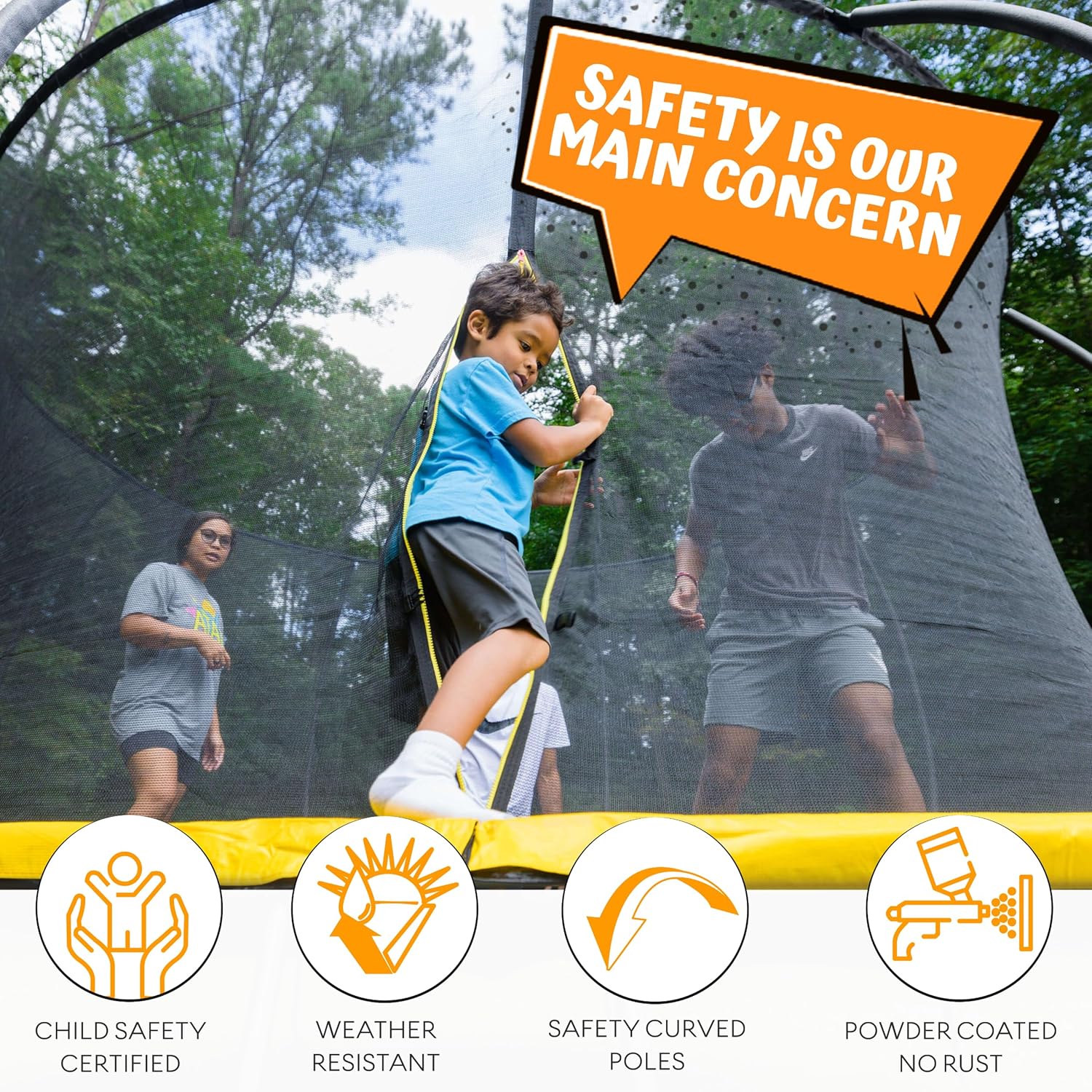 JUMPZYLLA Trampoline 8FT 10FT 12FT 14FT 15FT 16FT Trampoline with Enclosure - Recreational Trampolines with Ladder and AntiRust Coating, ASTM Approval Outdoor Trampoline for Kids