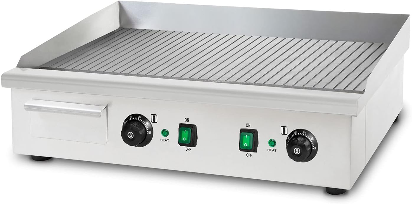 Piastra per griglia elettrica professionale, potenza 4400 watt, alloggiamento in acciaio inox, temperatura regolabile da 50 a 300°C, griglia plancha elettrica con superficie 74x41cm