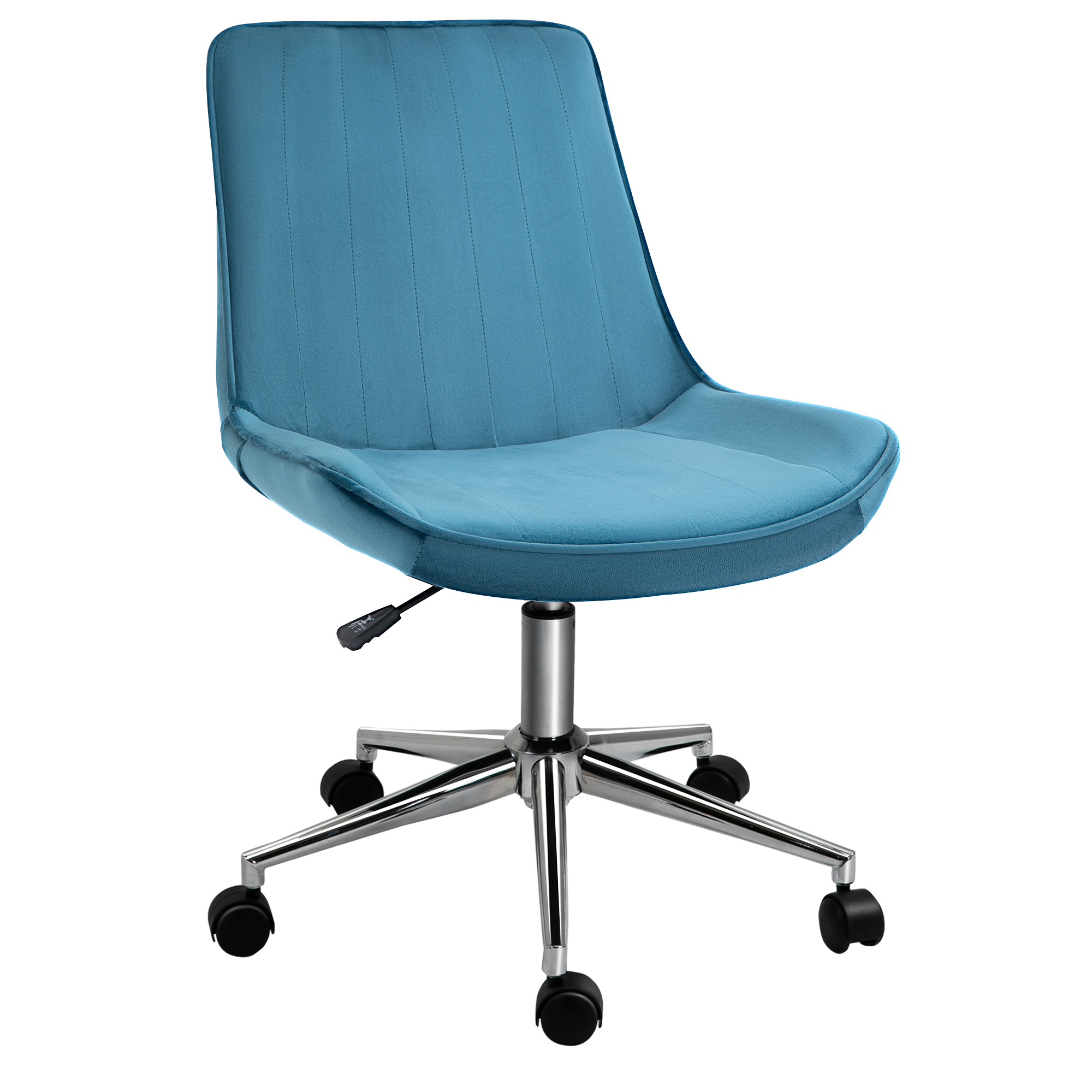 HOMCOM Bürostuhl Schreibtischstuhl Drehstuhl drehbar Höhenverstellbar 360°, Samtstoff, Blau, 52,5 x 60 x 82-91 cm