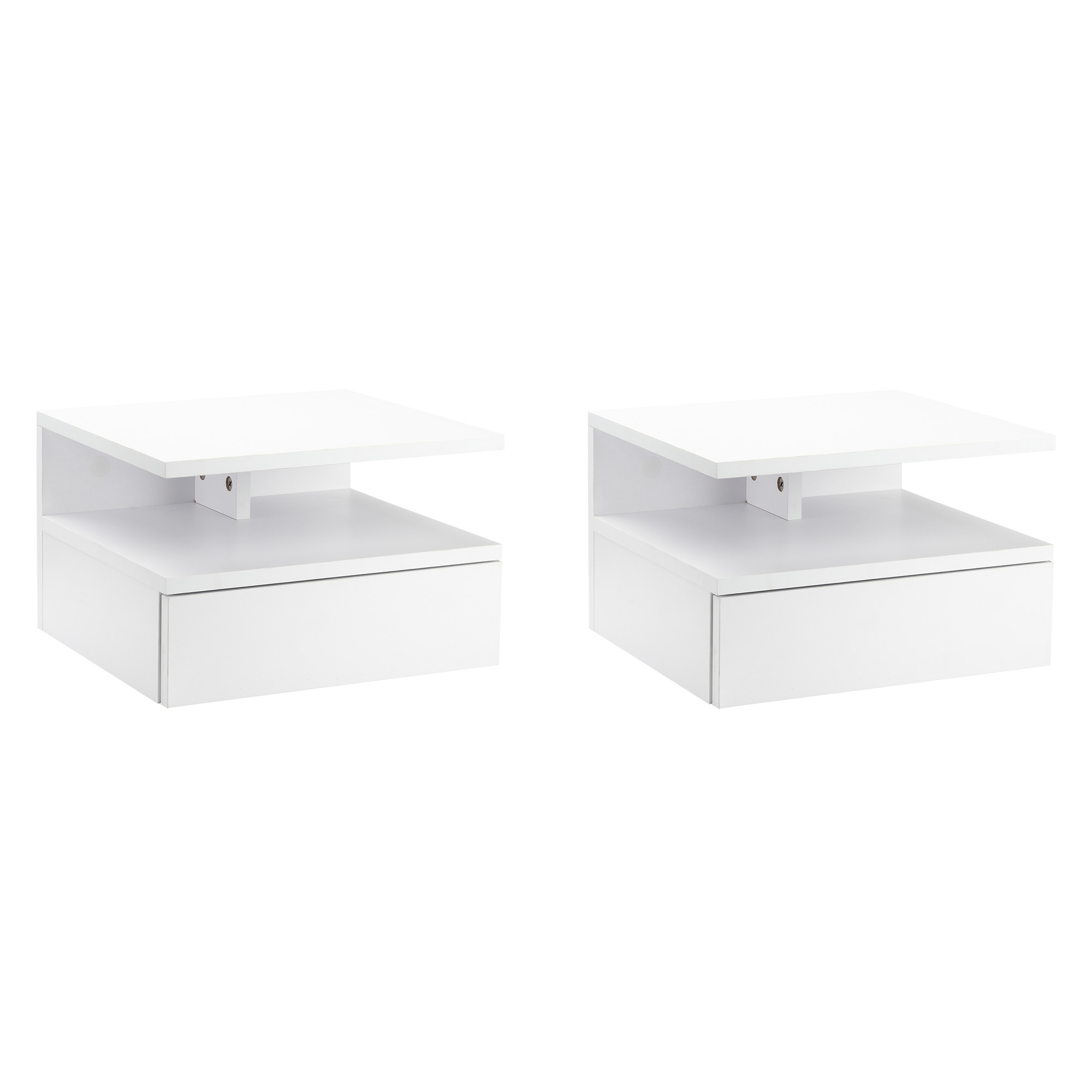 HOMCOM 2 tlg. Wandnachttische Nachttisch Wandschrank mit Schublade Schwimmendes Design Schlafzimmer Nachtkommode Beistelltisch modern Spanplatte Weiß 35x32x22,5 cm