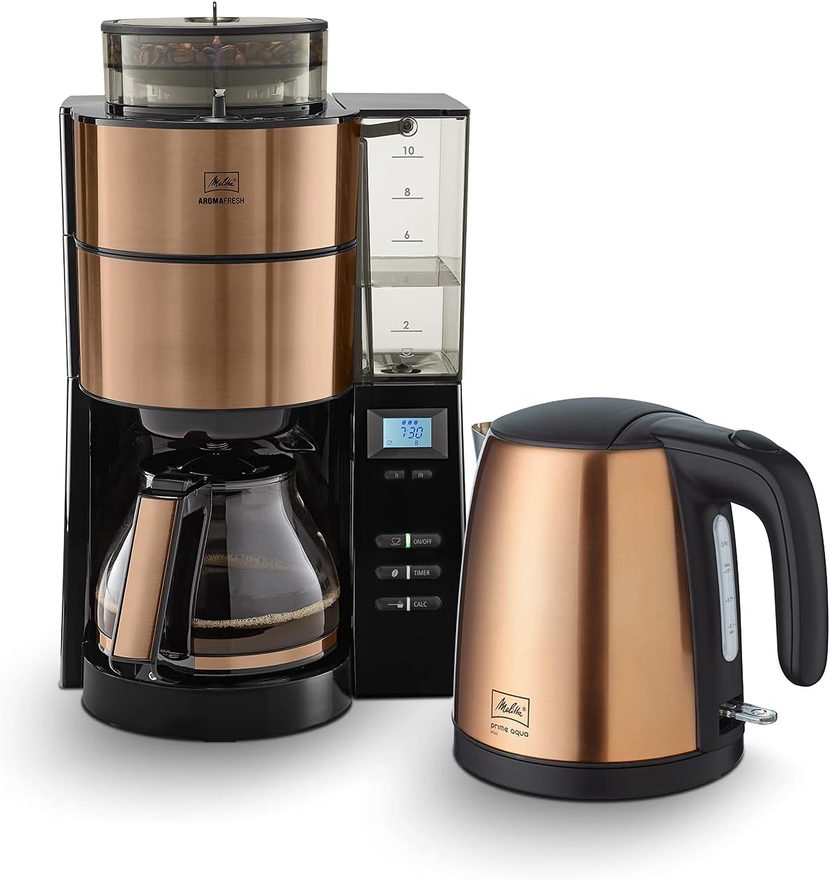 Melitta AromaFresh - Filterkaffeemaschine - mit Glaskanne - integriertes Mahlwerk - Timer Funktion - 10 Tassen - Pure Black
