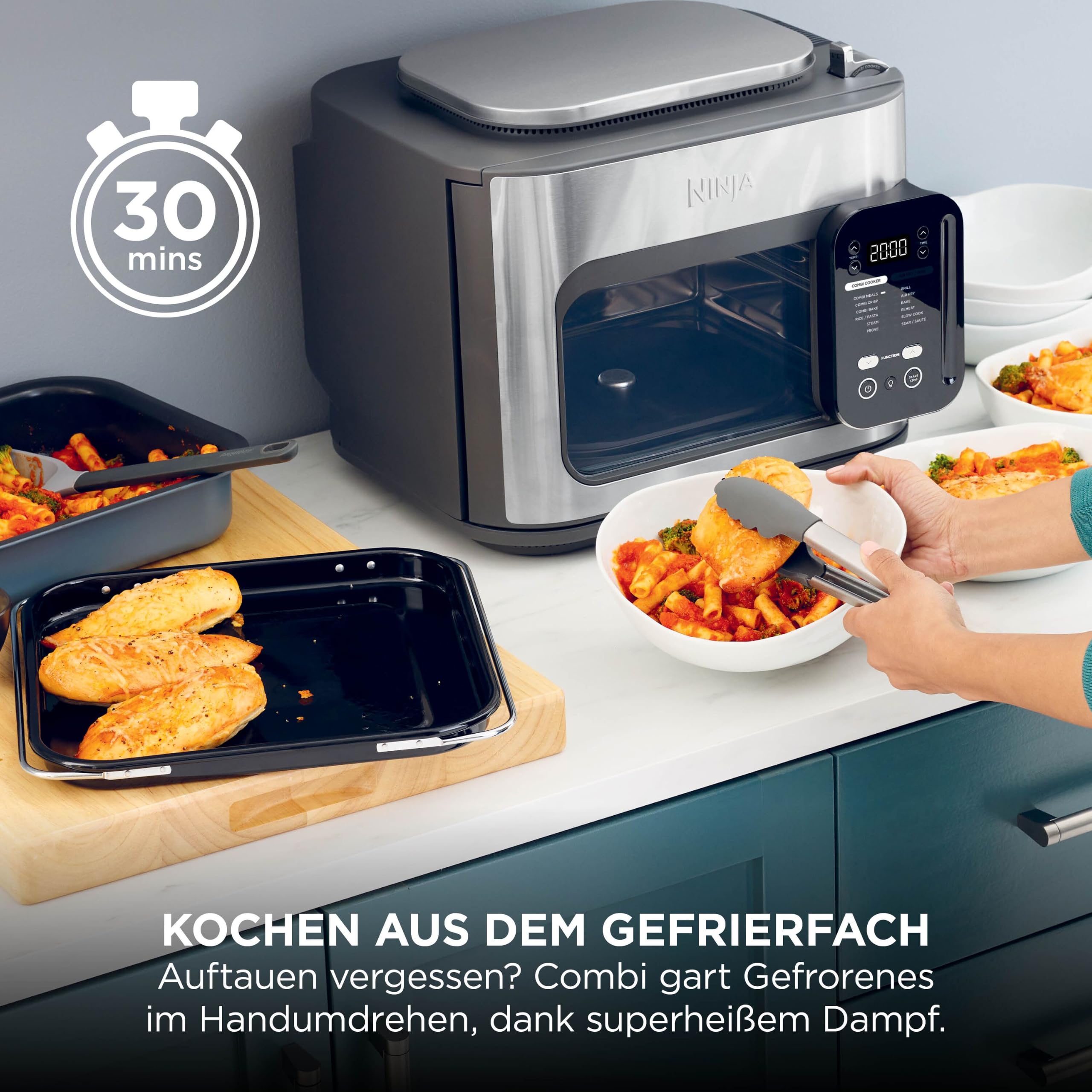 Combi 12-in-1 Multikocher mit Ofen- und Heißluftfritteusen-Funktion, 12,5 L, grau