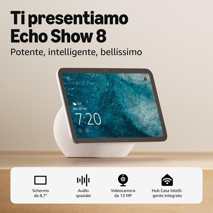 AMAZON - NUOVO AMAZON ECHO SHOW 8 (2025 RELEASE)-Glacier White