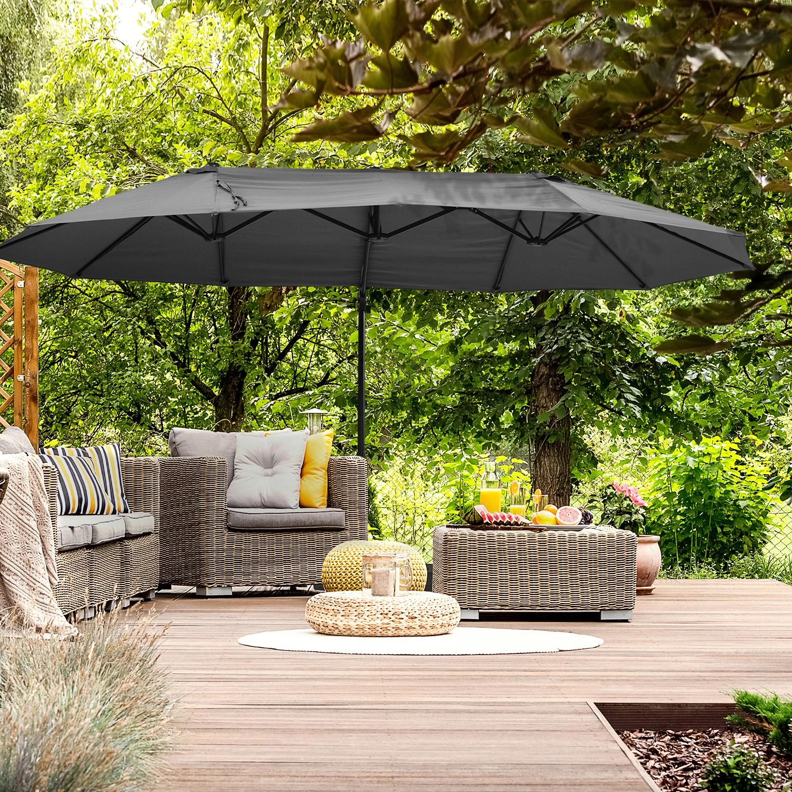 parasol met zwengel dubbele parasol tuinparasol zonwering metaal grijs
