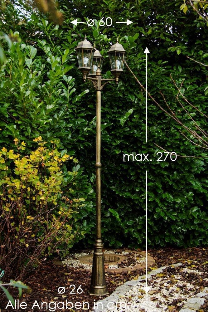 HOFSTEIN Kandelaber Hongkong, Außenwegeleuchte aus Metall/Glas in Braun/Goldfarben/Klar, Wegebeleuchtung 270 cm, 3 x E27, IP44, Wegeleuchte im Retro/Vintage-Design für Garten, Außenbereich, Hof