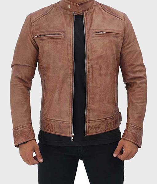 Mens Distressed Cafe Racer Jacket