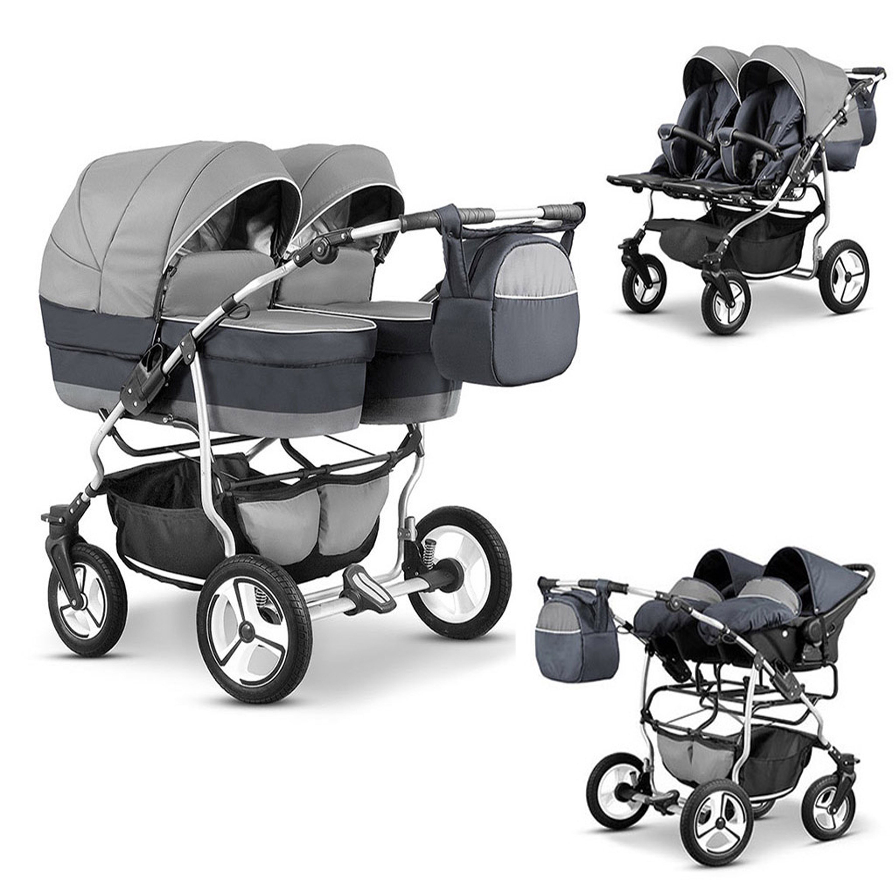 Zwillings-Kombikinderwagen Twin Star 4 in 1 inkl. Sportsitze, Autositze und Zubehör in 16 Farben