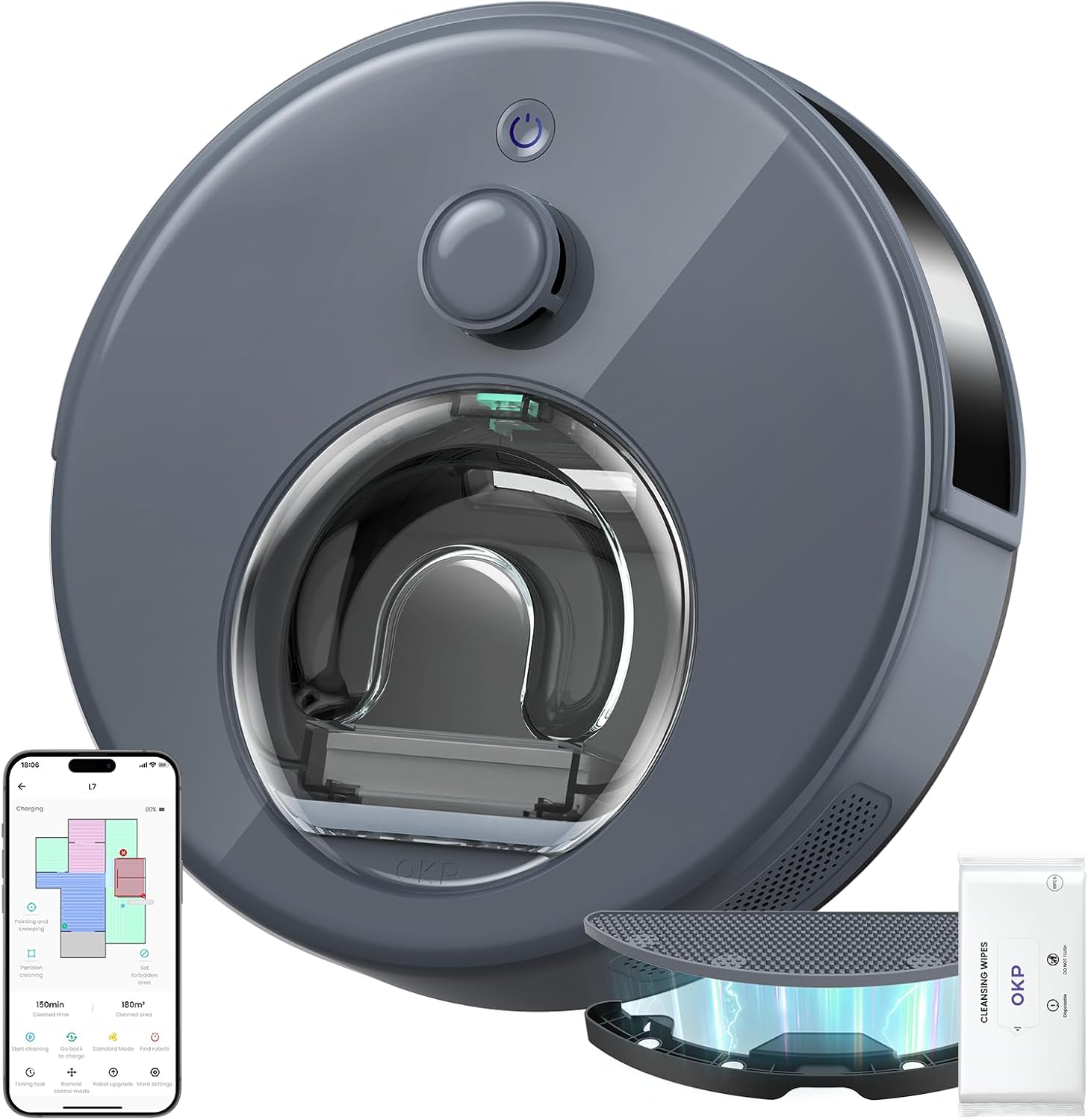 OKP L6 Aqua Robot Vacuum Cleaner with Mapping, LiDAR DToF, 6000Pa, 150 Min, WiFi/APP/Alexa, Zone No-Go, 3 in 1 Robot Mop and Vacuum Cleaner Ideal for Animal Hair Carpets