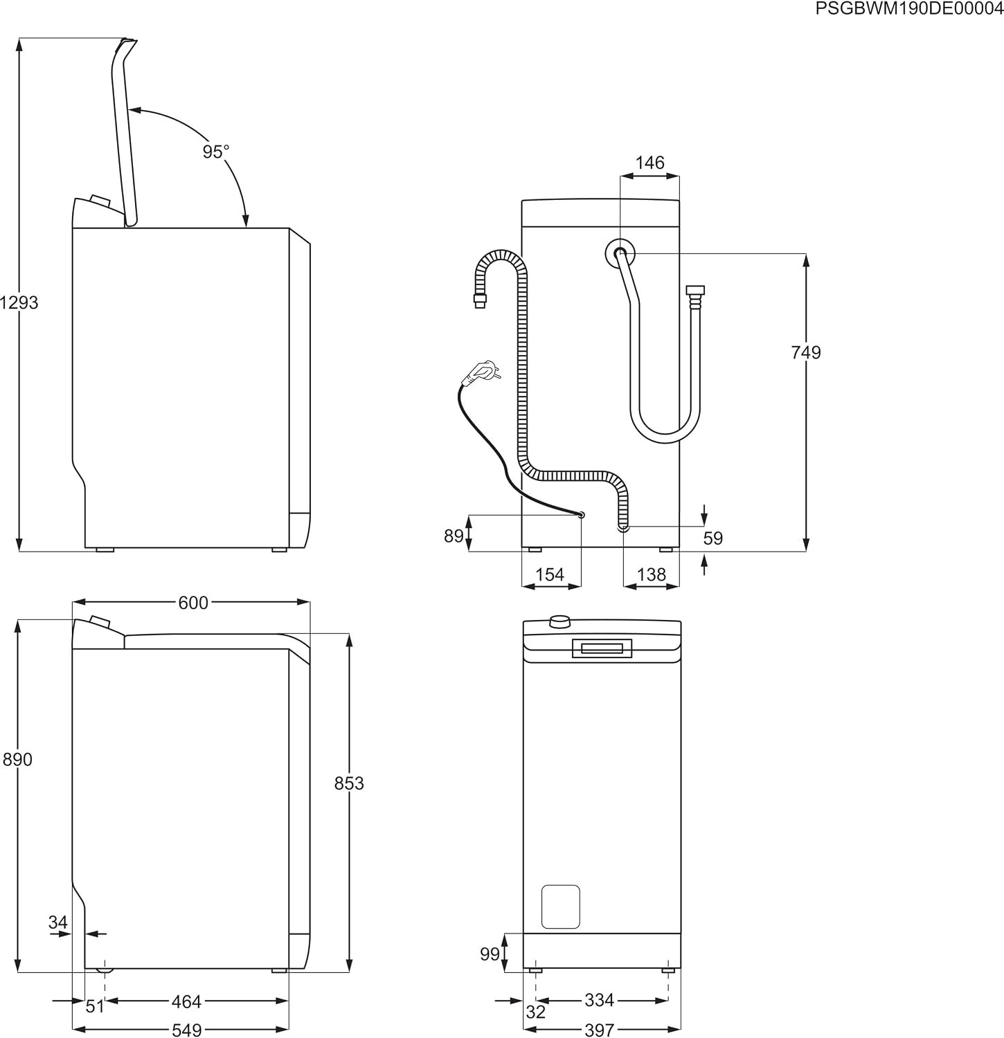 Electrolux PerfectCare 700 Lavatrice a Carica dall'Alto 7 kg, EW7T373S, Tecnologia SensiCare, SteamCare & Apertura Soft, 890x400x600 mm, Bianco