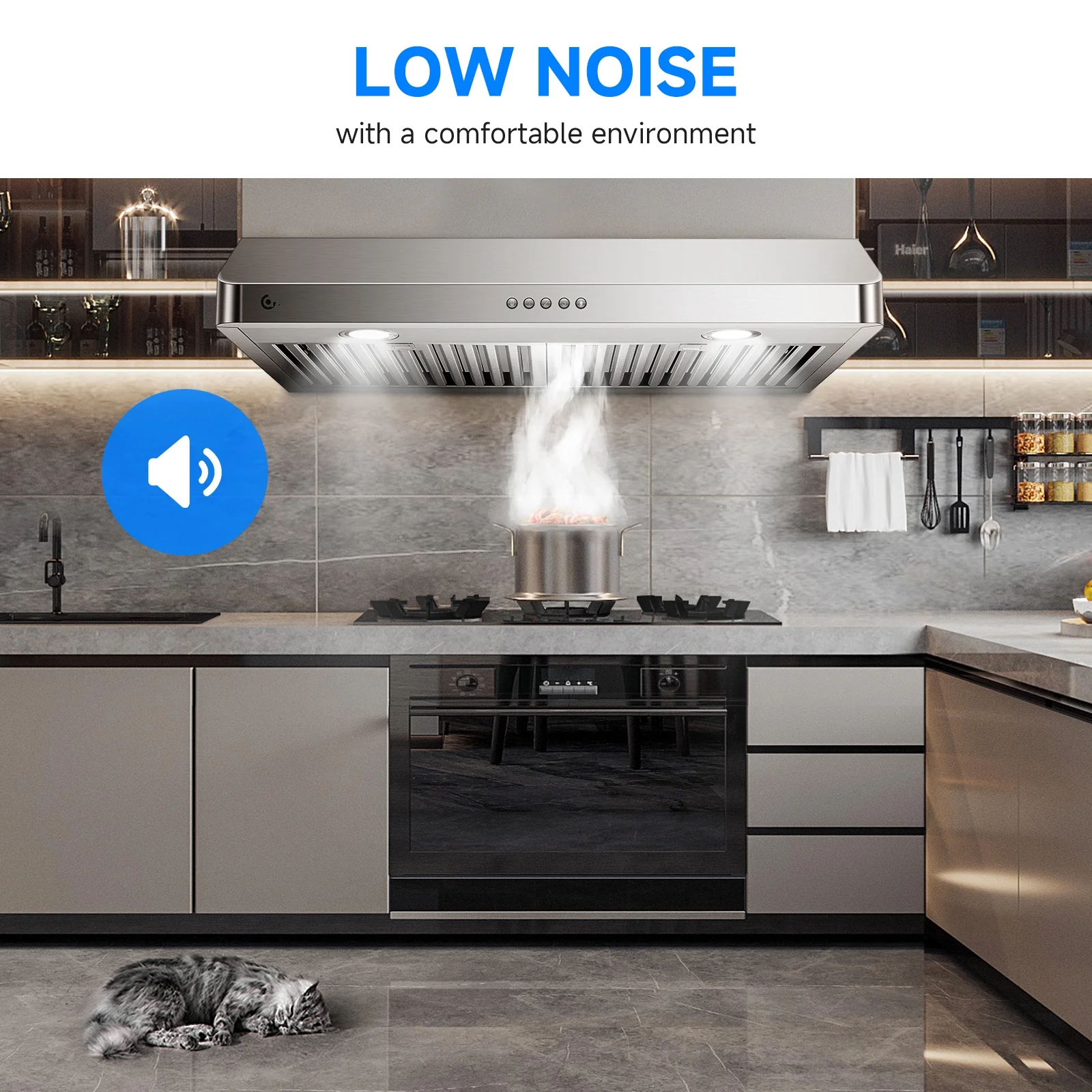 AMZCHEF Under Cabinet Range Hood 30 Inch 250CFM Stainless Steel Kitchen Stove Vent Hood 3 Speed Exhaust Fan Button Control LED lights Dishwasher