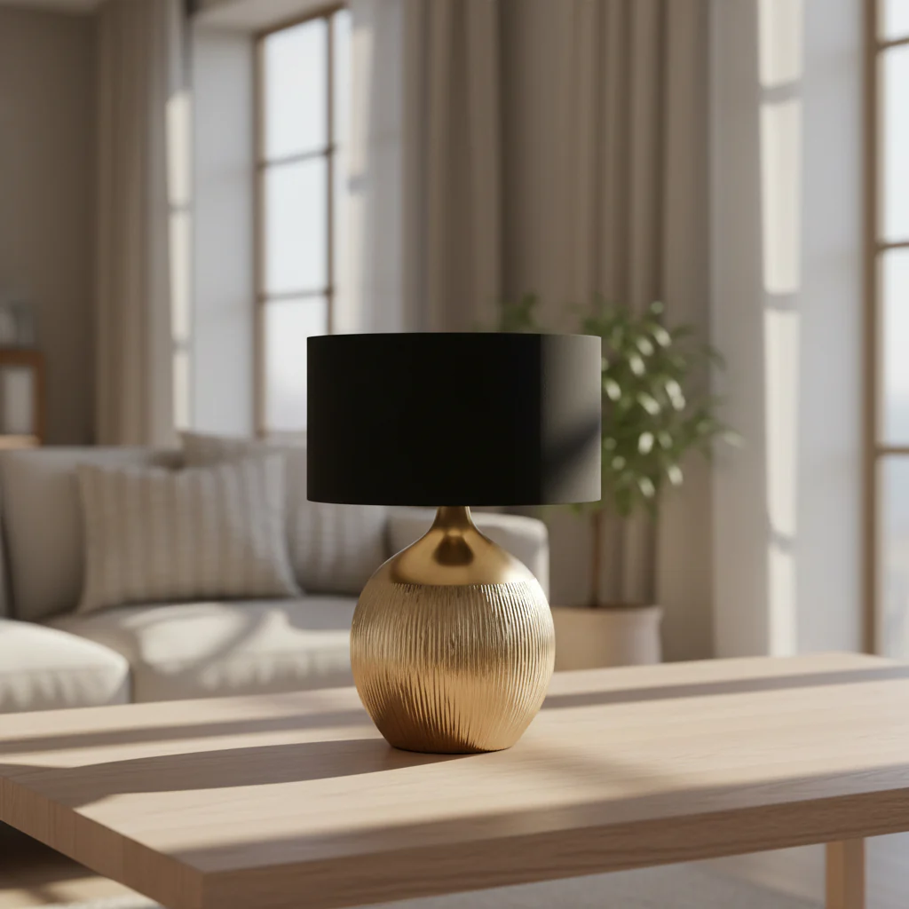 Venus Gold Table Lamp with Black Oval Shade