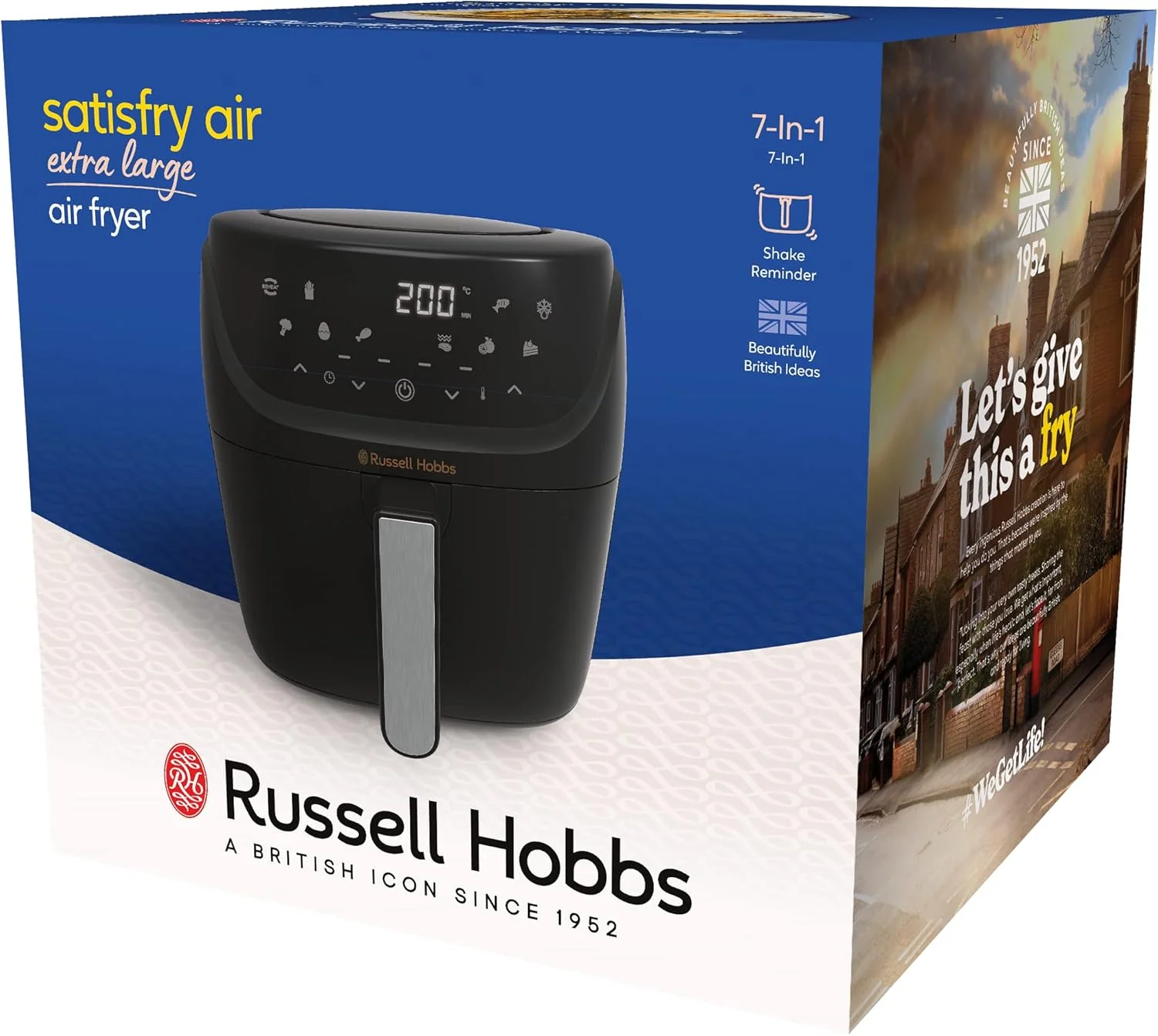 Russell Hobbs Heißluftfritteuse XXL 8L Rapid AirFryer [kompaktes Gehäuse,7 Kochfunktionen,10 Programme] SatisFry (spülmaschinenfest, max 220°C, Fritteuse ohne Öl, Grillen, Backen, Braten) 27170-56