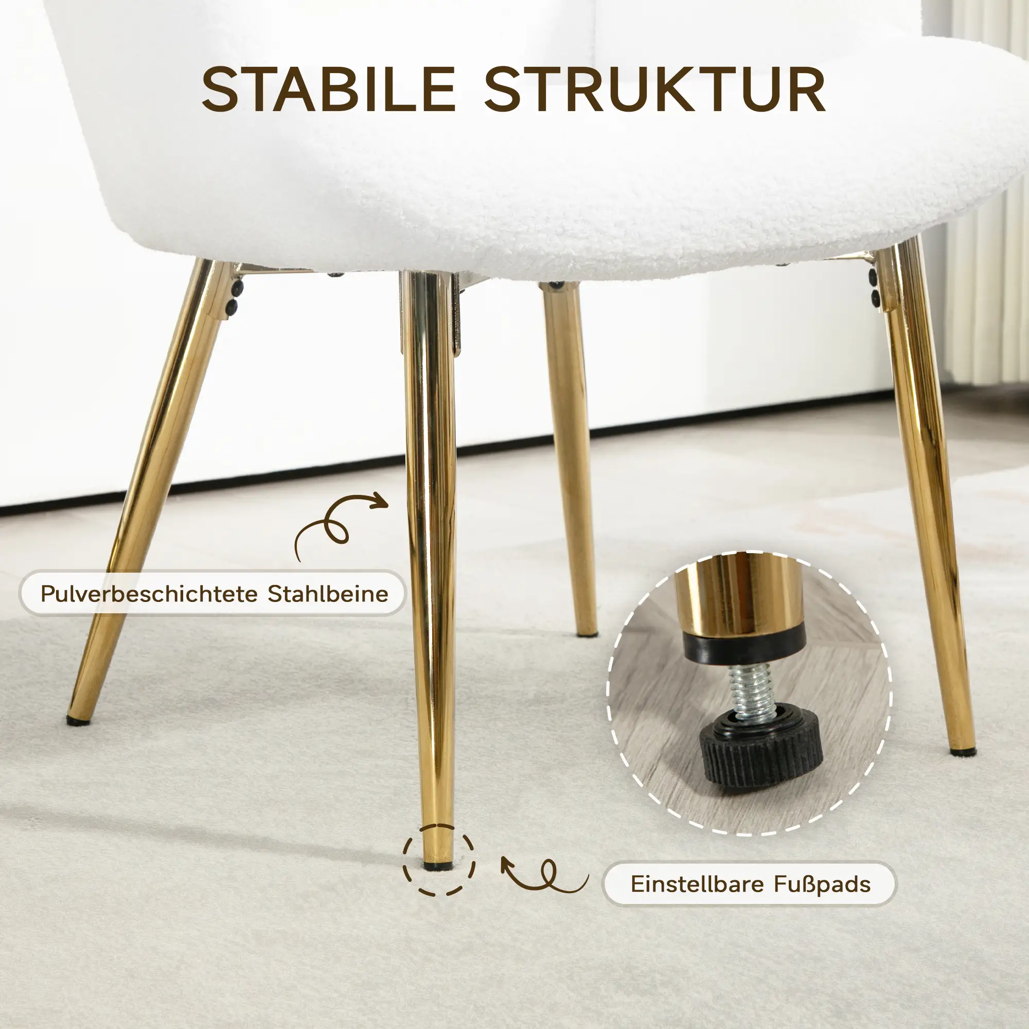 HOMCOM Relaxsessel mit Hocker Sherpa-Bezug weiß goldene Beine