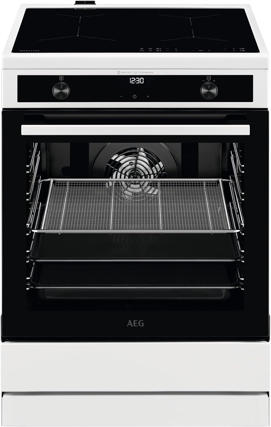 AEG Standherd mit Induktions-Kochfeld 60 cm/SteamBake – mit Feuchtigkeitszugabe/Hob²Hood/Touch-Bedienung/Grillfunktion/Display mit Uhr/Kindersicherung/A / CIB6644BBW