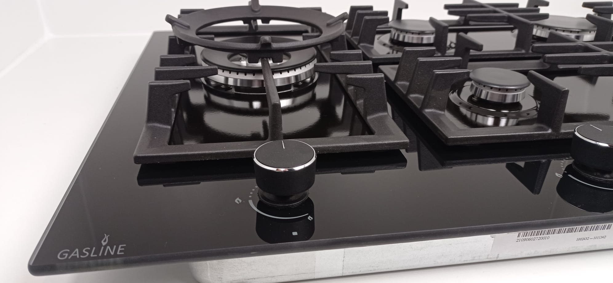 Gas-Kochfeld Einbau mit elektrische Zündung und Zündsicherung, 70cm breit, 5 flammig, 3,8kW Wok Brenner, autark GAG70GLG