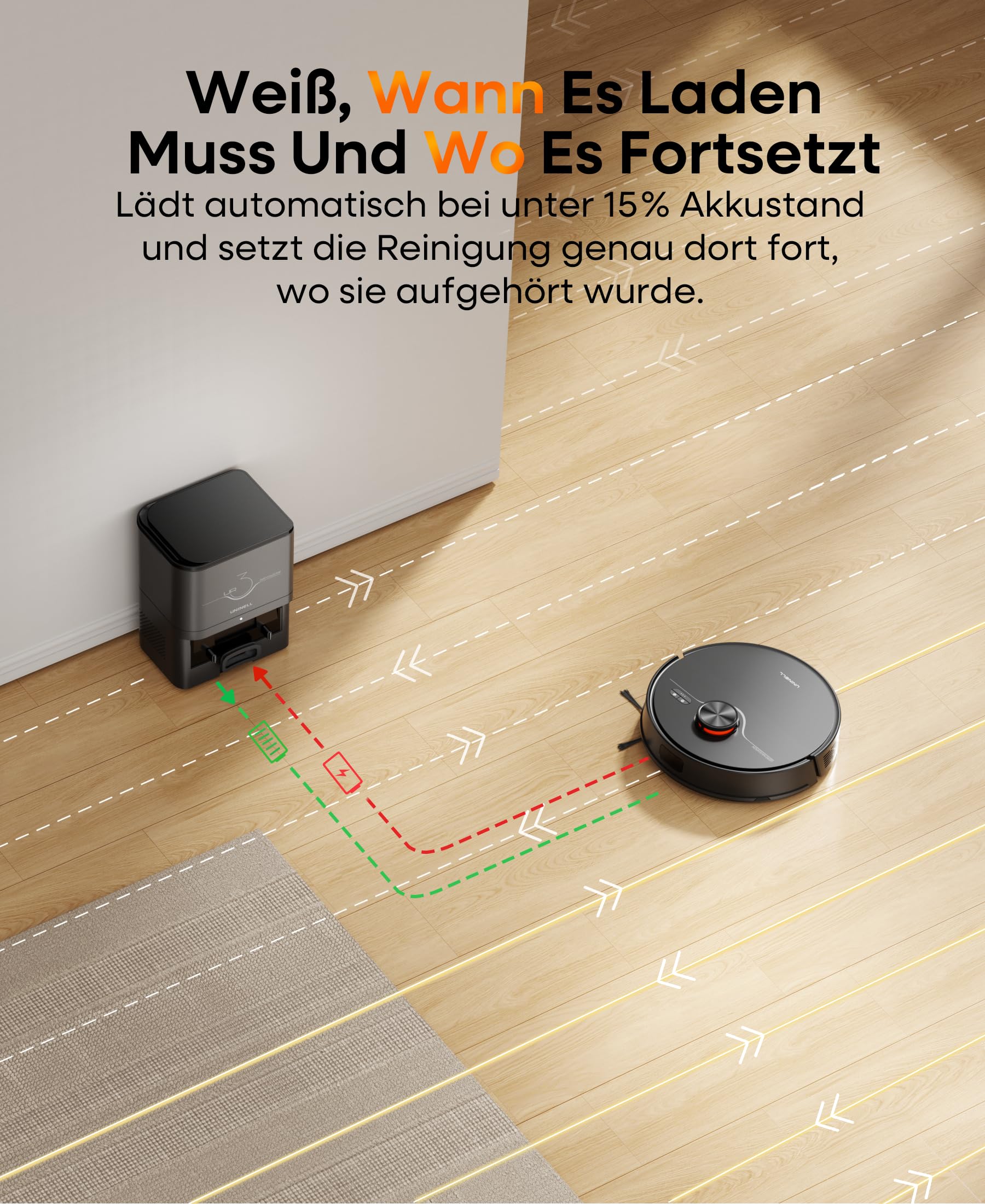 Saugroboter mit Wischfunktion und Absaugstation, 8000Pa, UR3, 3,5L Staubbehälter, 200 Minuten Laufzeit