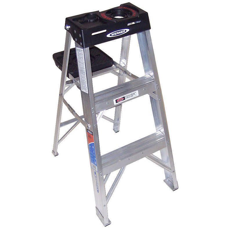 Werner 3 ft Aluminum Stepladder, 300 lb Capacity, Slip Resistant Steps, Tool Tray