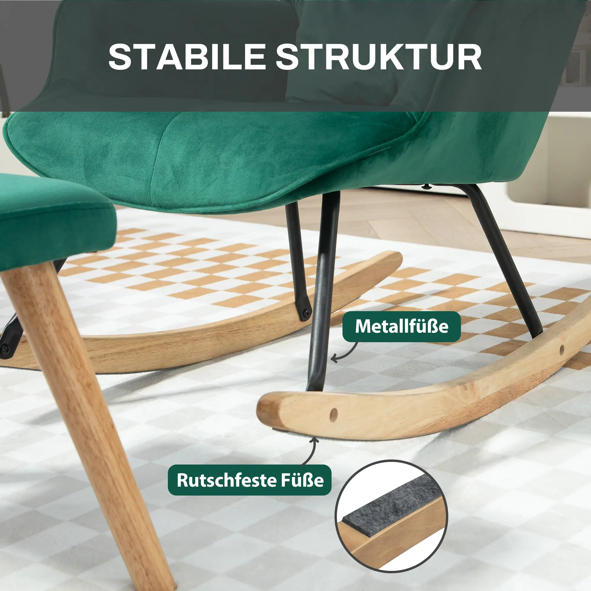 HOMCOM Relaxsessel mit Hocker Schaukelstuhl Set Samt grün