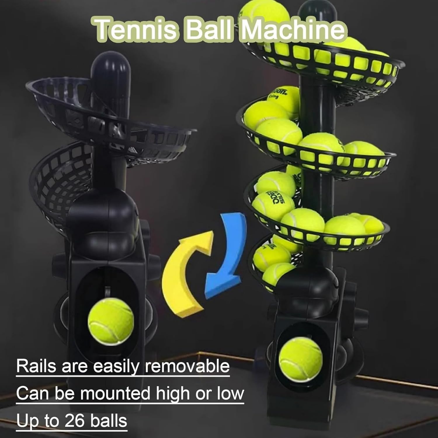 Leichte Tennisballmaschine, 3,5 Sek. Frequenz, 28 Bälle, Gelber Verbundstoff, Tennis-Trainer für Erwachsene