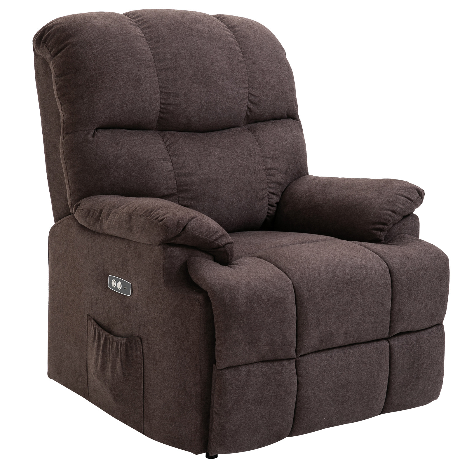 HOMCOM Relaxsessel, Neigbarer Aufstehsessel, verstellbar, mit USB-Anschluss, Seitentasche, Fußablage, Schaumstoff, Braun