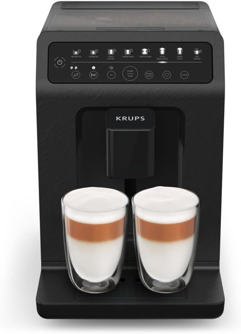 Krups Evidence ECOdesign Kaffeevollautomat mit Milchschlauch, 8 Getränke, 2-Tassen-Funktion, Recyceltes Material, Kaffeemaschine, Weiß/Schiefer, EA897A10