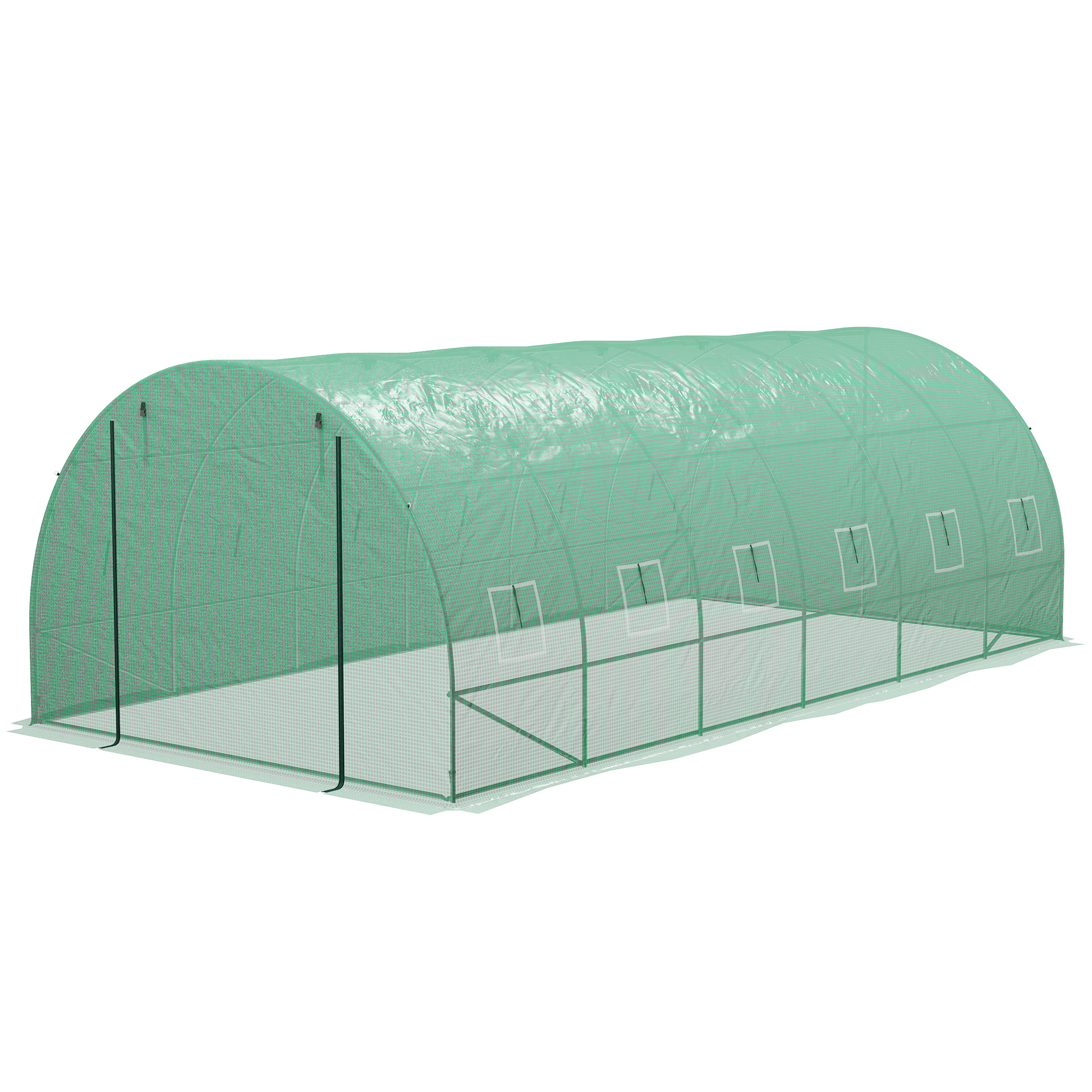 Outsunny Gartenfolientunnel 18 m² mit integriertem Bewässerungssystem, 6L x 3B m 12 Fenster Aufrollbare Tür Grün